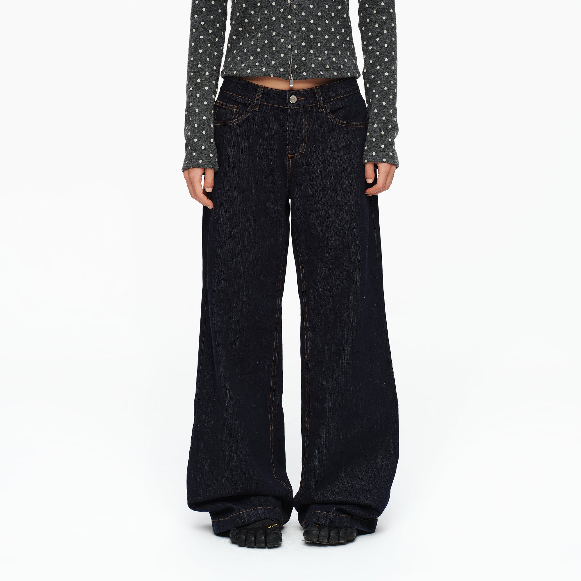 OINIMI Retro Stitched Straight-Leg Raw Jeans