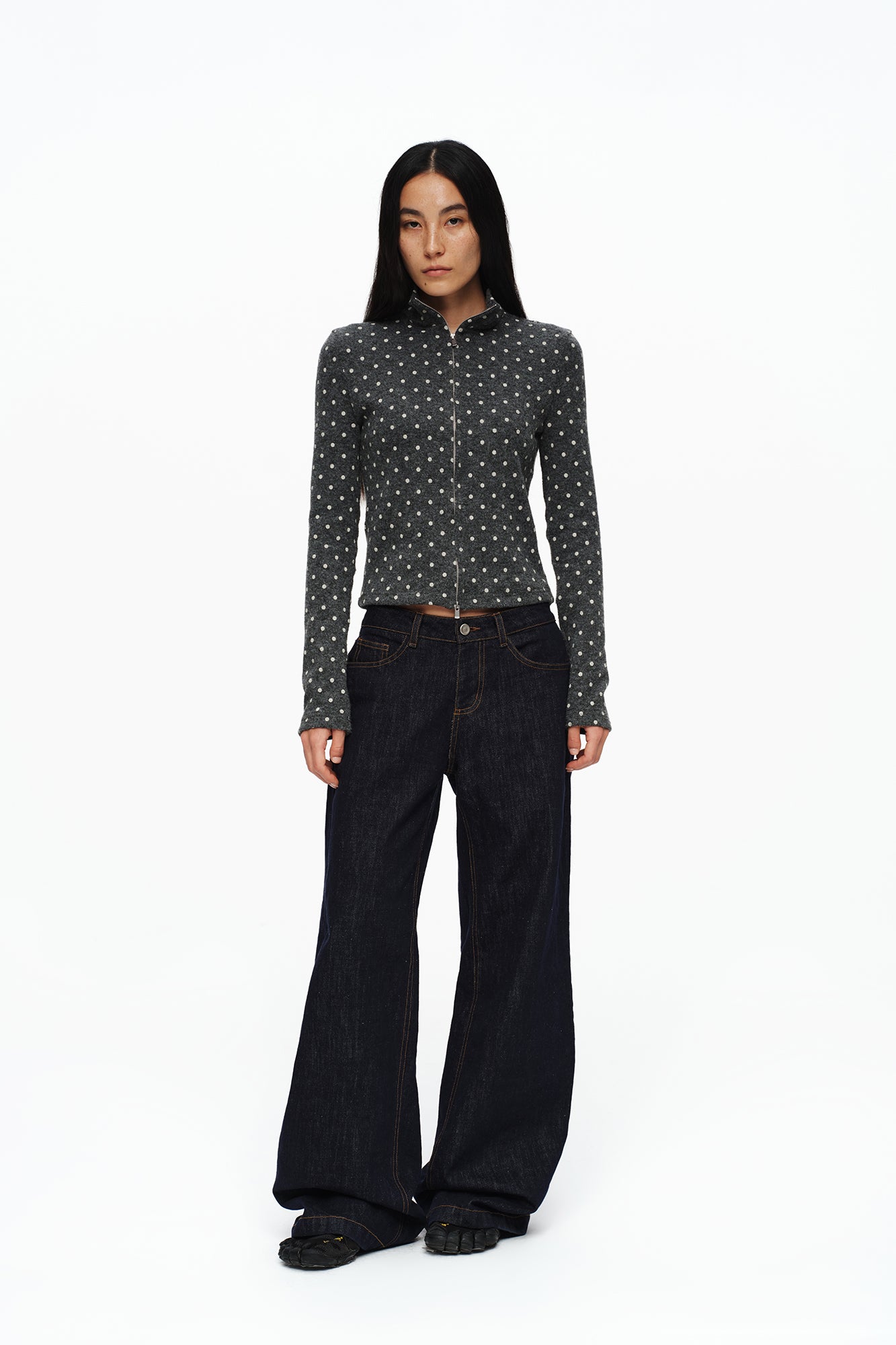 OINIMI Retro Stitched Straight-Leg Raw Jeans