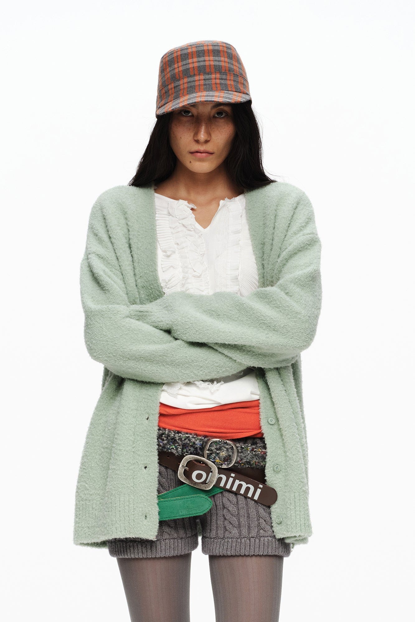 OINIMI Fluffy Knit Button-Up Cardigan