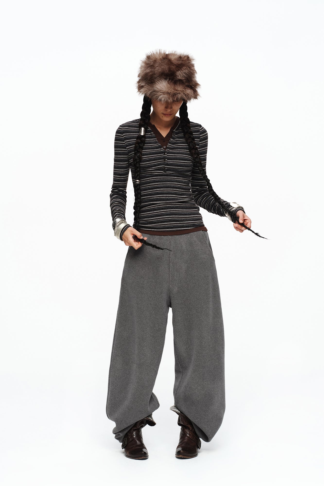 OINIMI Minimal Fleeced Barrel Pants
