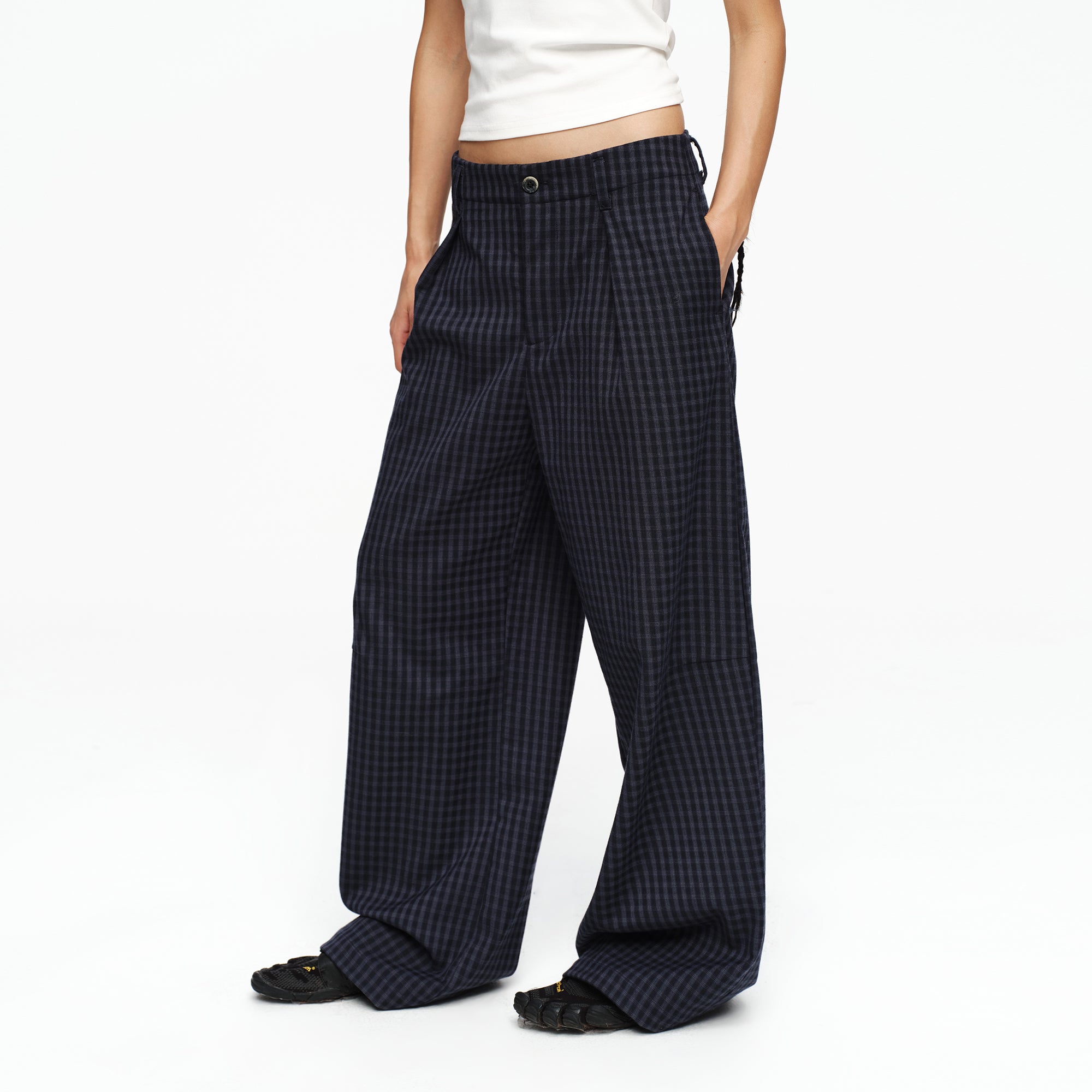 OINIMI Checked Pleated Wide-Leg Pants