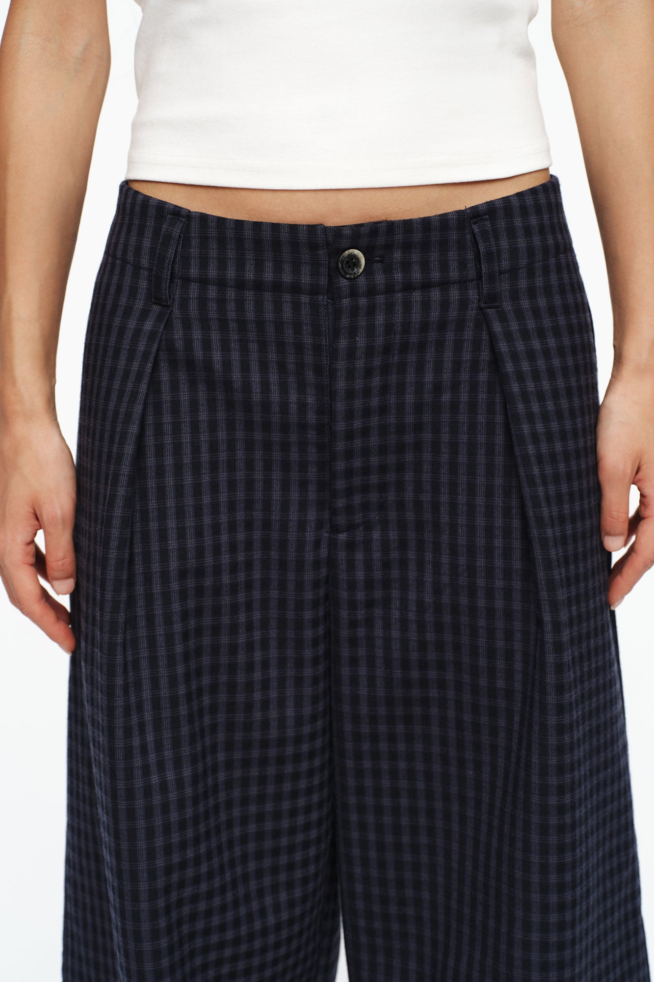 OINIMI Checked Pleated Wide-Leg Pants