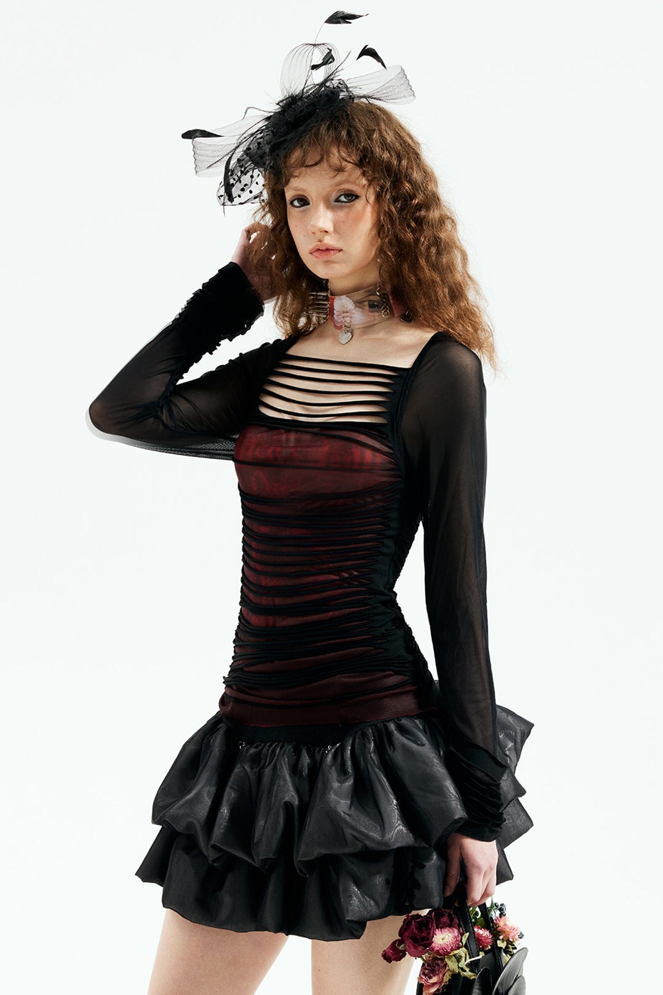 EMOHA Ripped Sheer Long Sleeve Top Black