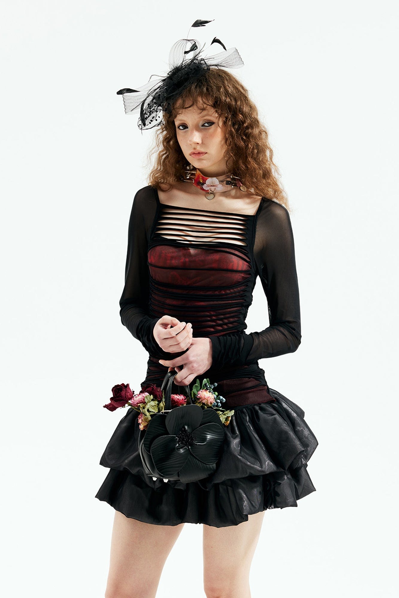 EMOHA Ripped Sheer Long Sleeve Top Black