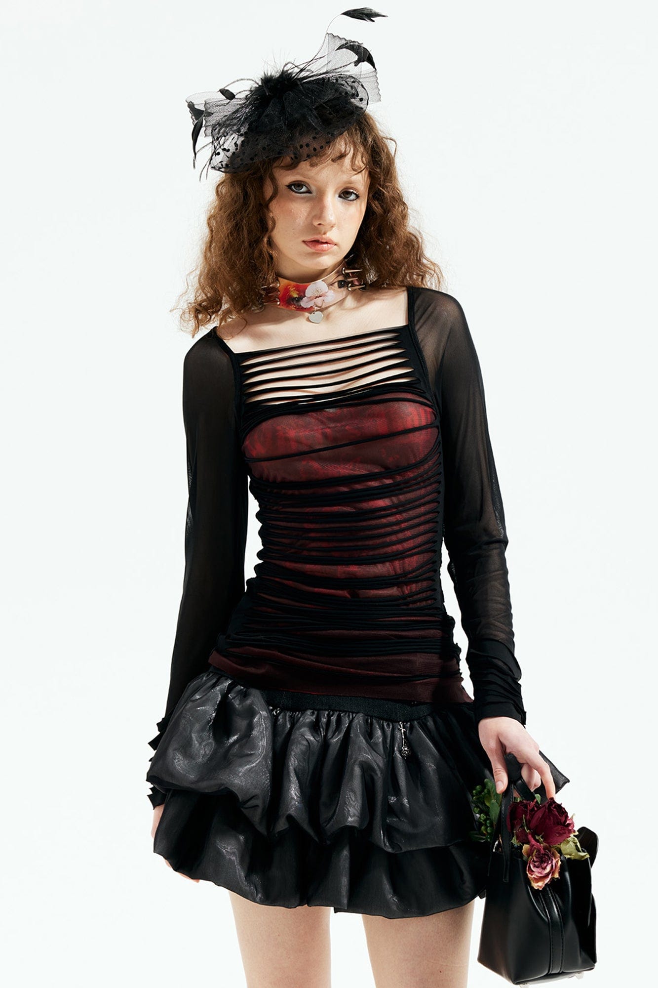 EMOHA Ripped Sheer Long Sleeve Top Black