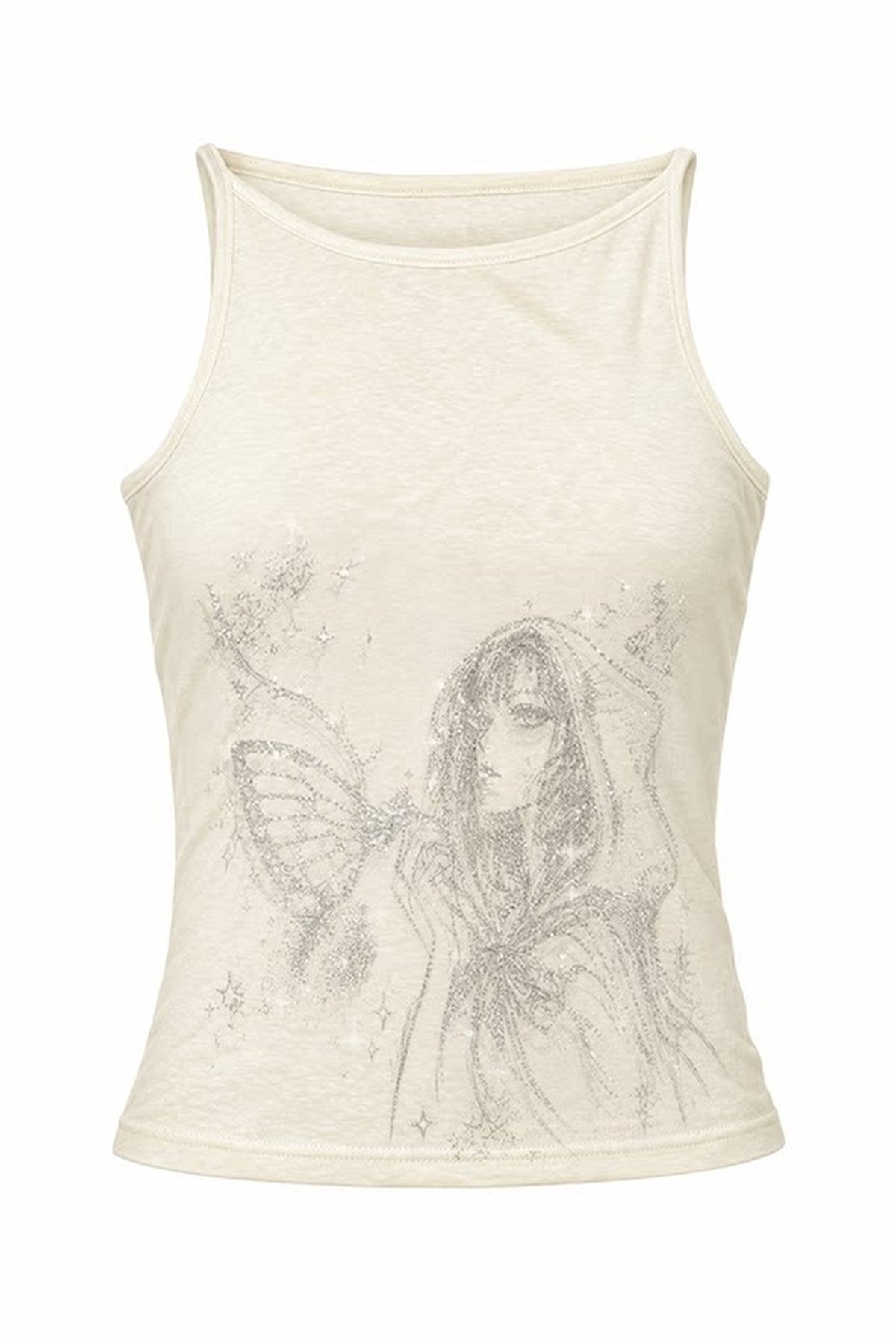 EMOHA Silver Graphic Slim Long-Sleeve Tee — flat lay · Tank Top