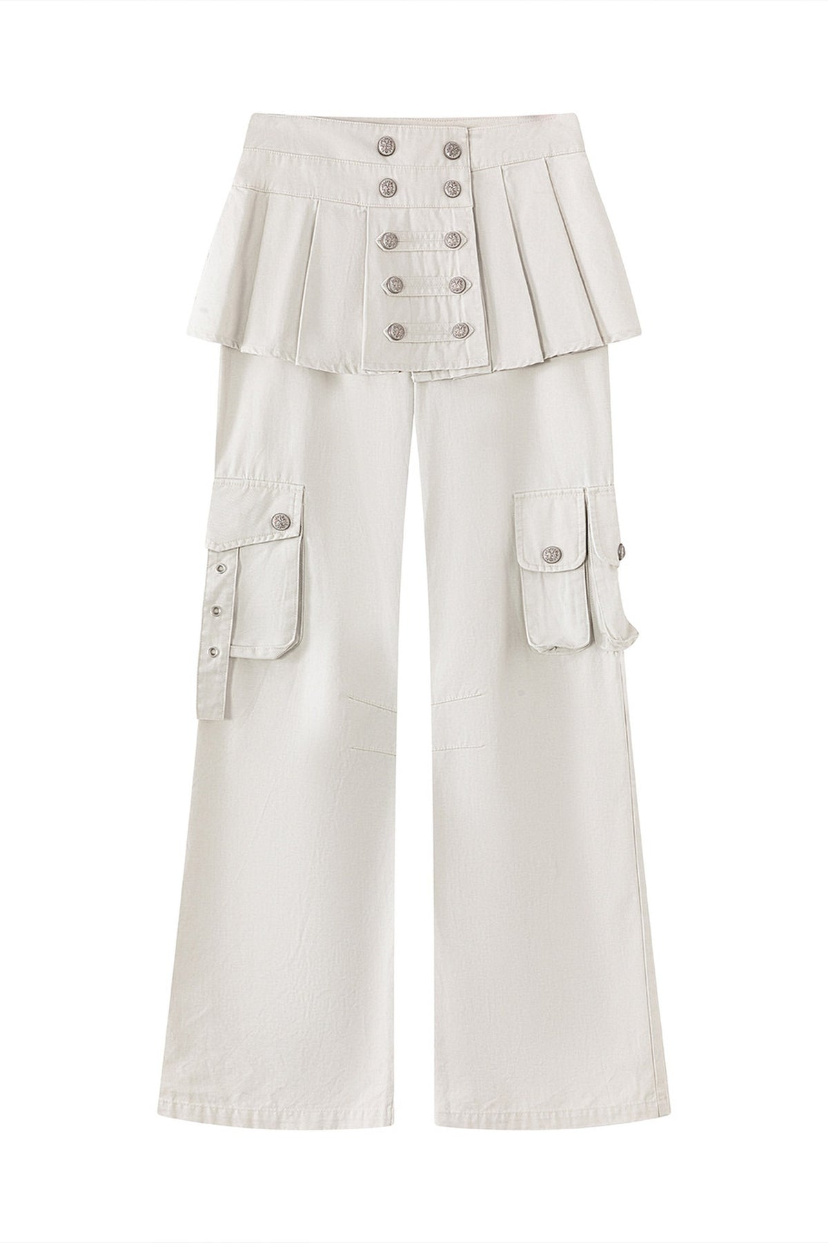 CESTNOUS Retro Washed Pleated Spliced Straight-Leg Pants — flat lay · Rice Grey