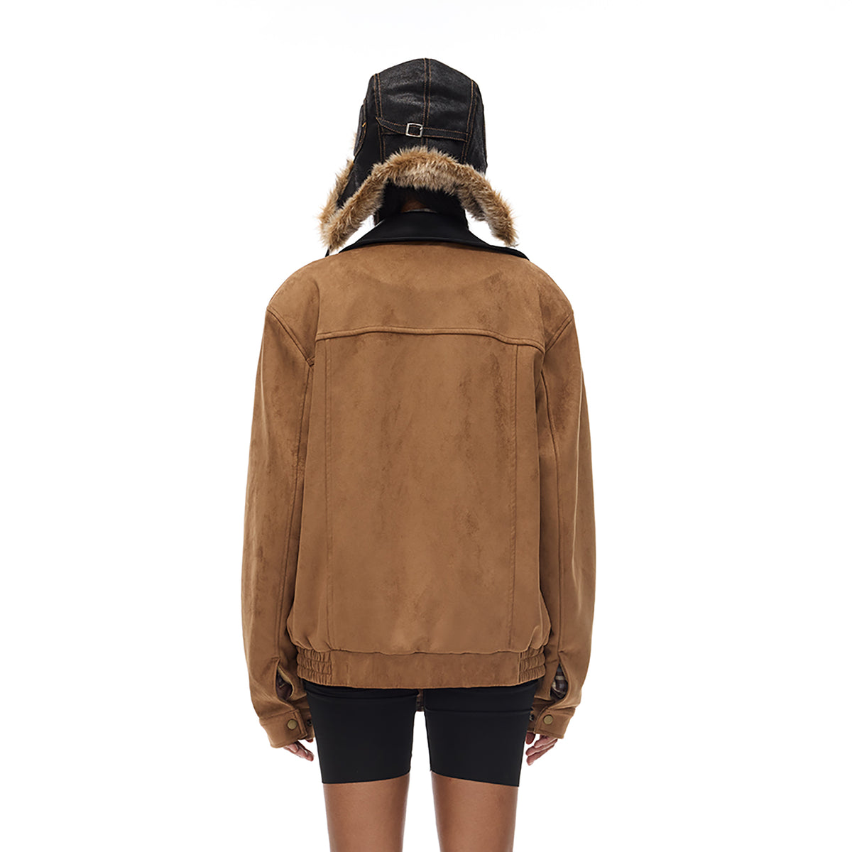 COSTUSTOOT Contrast-Collar Suede Oversized Big-Pocket Jacket