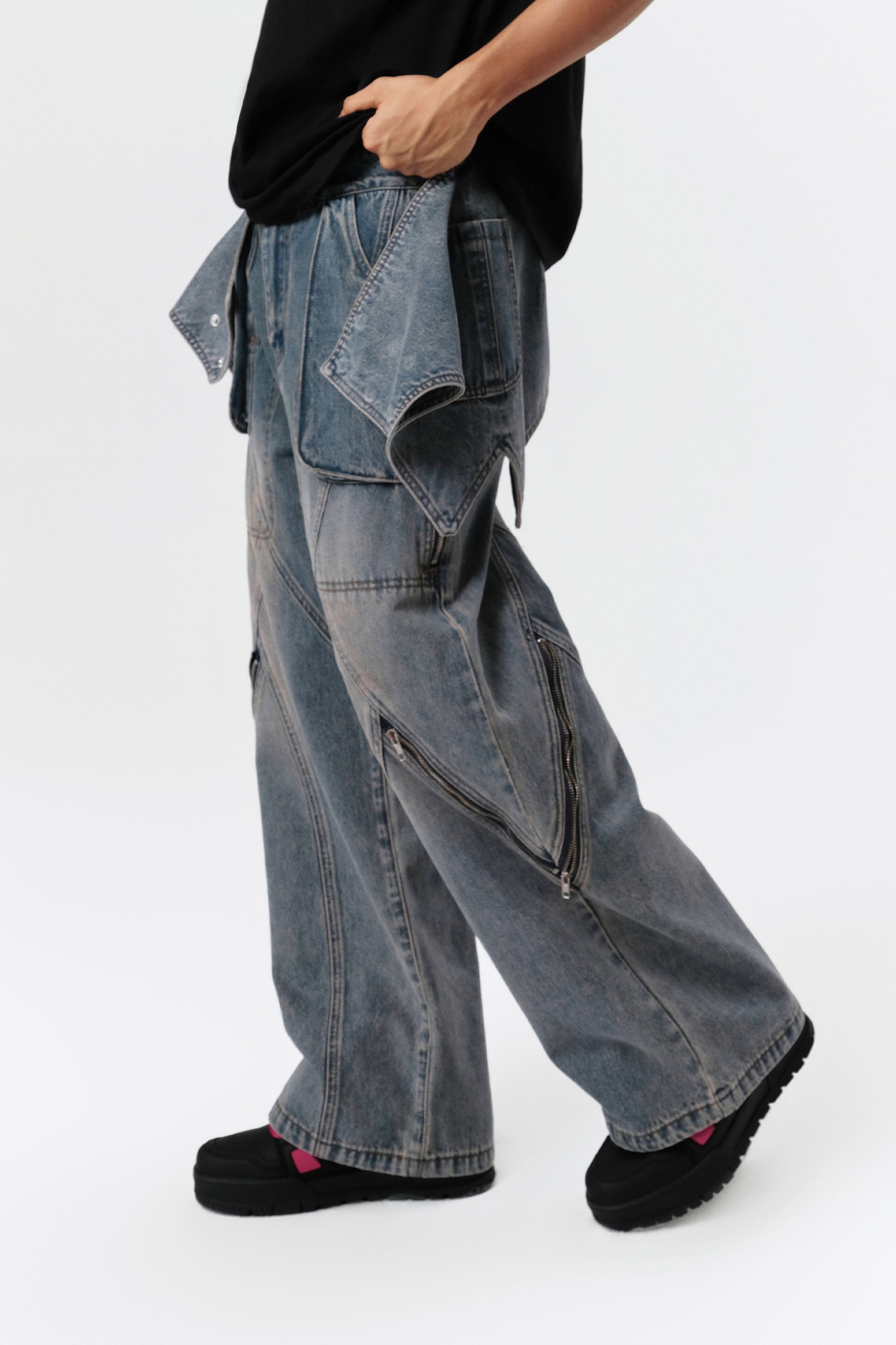 VANN VALRENCE Detachable Overlay Structural Panel Zip Jeans, premium urban and streetwear designers apparel on PROJECTISR.com, VANN VALRENCE