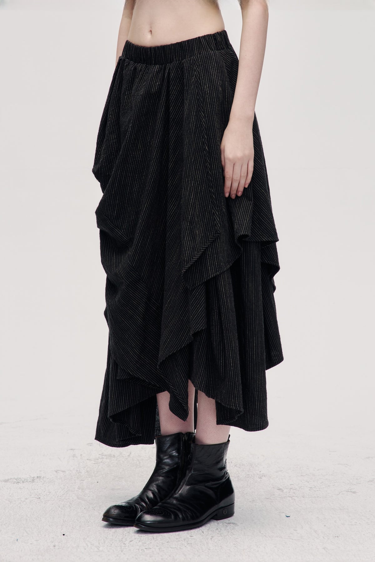 ILNya Nieternite Nifutur Striped Pleated Asymmetrical High-Waist Skirt — half body