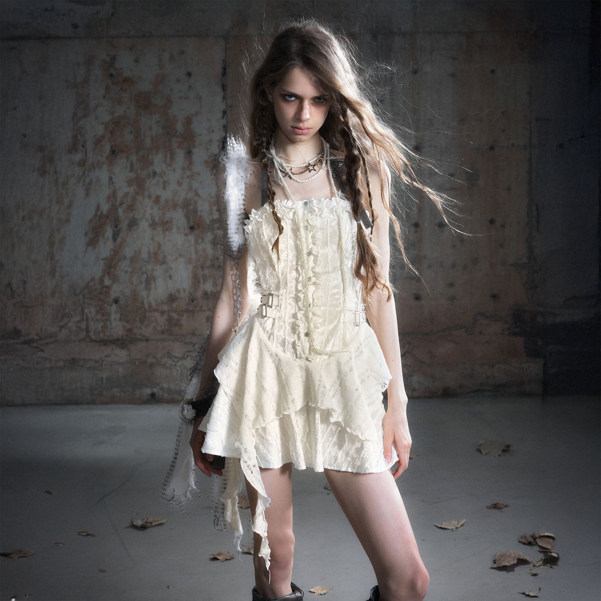 CESTNOUS Ruffled Trim Corset Layered Mini Dress