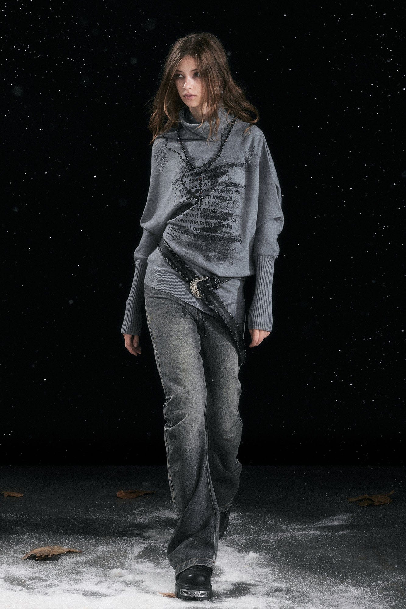 CESTNOUS Faux Leather Corset Waist Washed Jeans