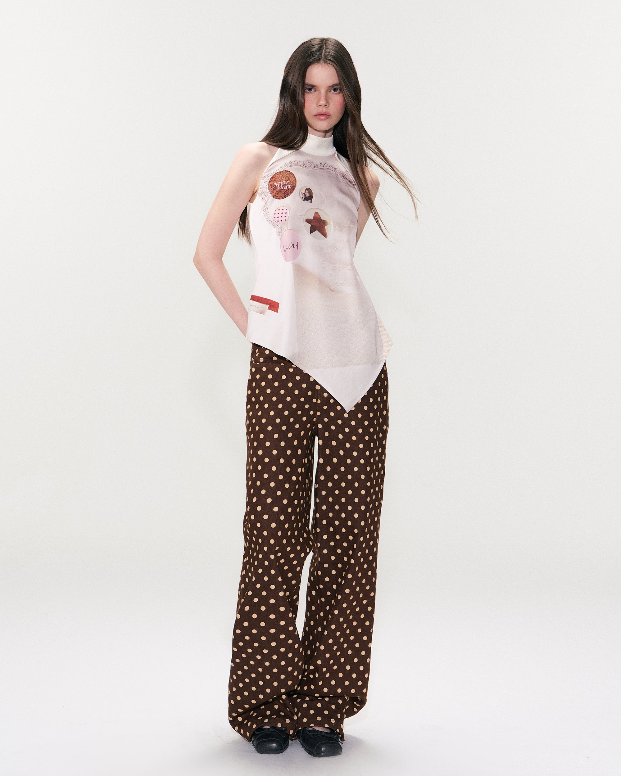 THE NEVERMORE Retro Polka Dot Embroidered Wide-Leg Pants