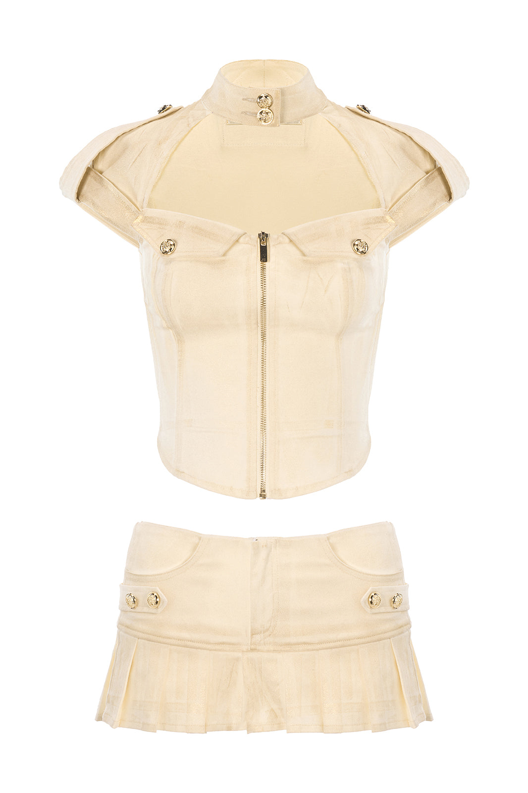 JYOSEI Choker-Collar Zip-Up Top & Pleated Mini Skirt Set