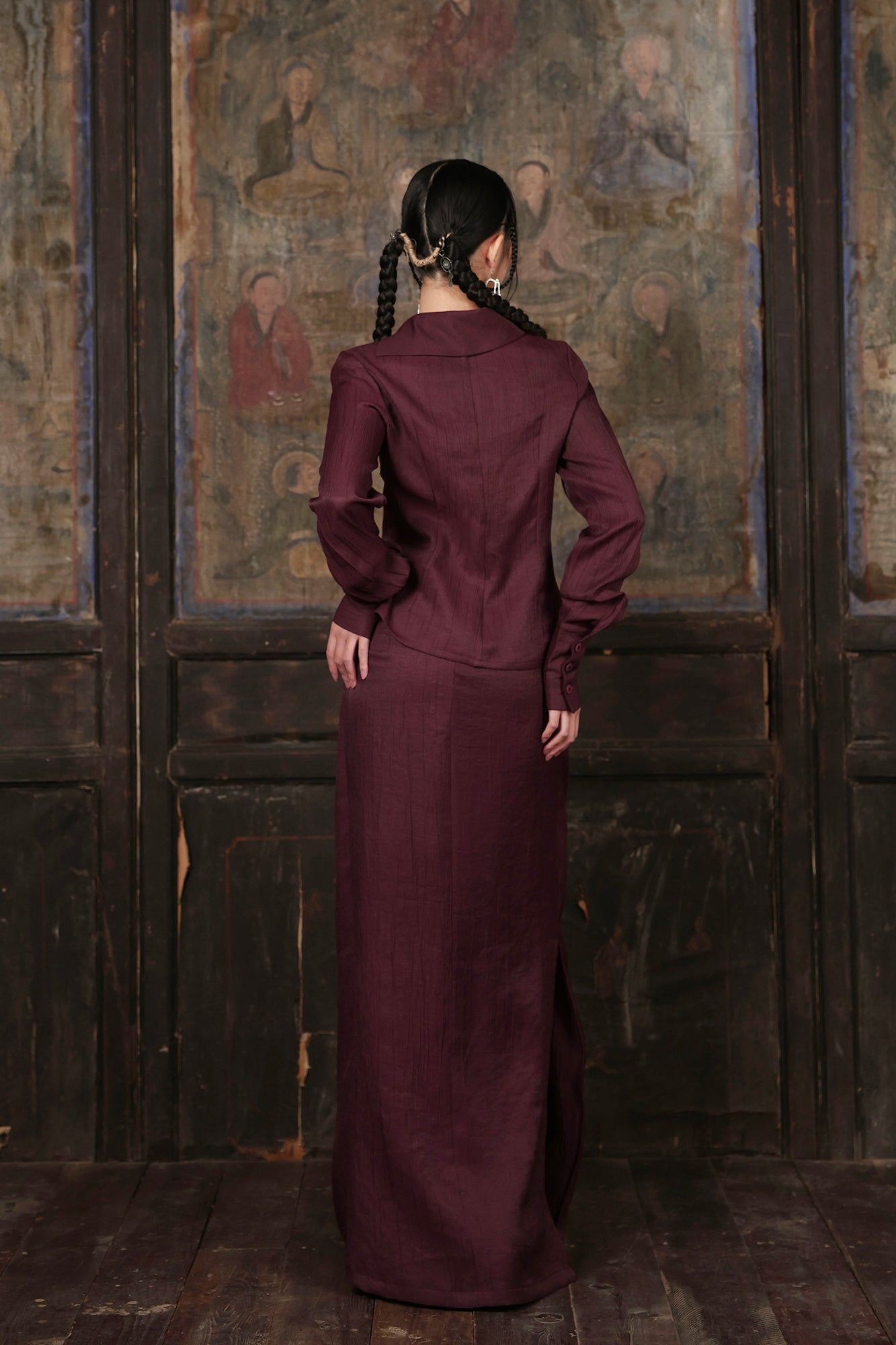 WUHEYIZUO Tie-Front Draped Panel Maxi Skirt