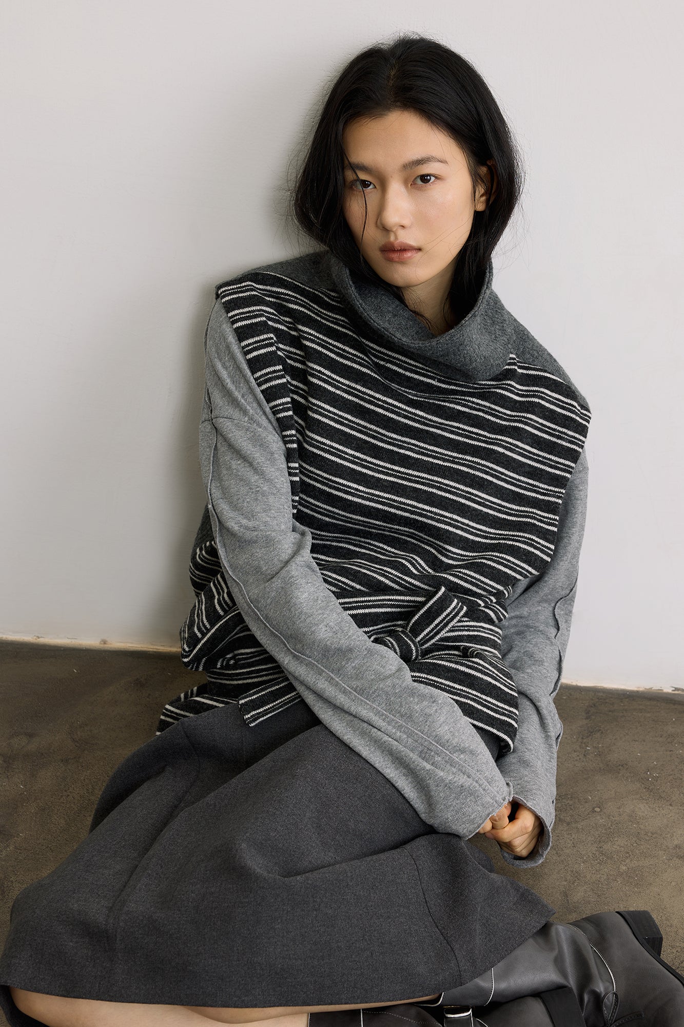 SAME FLOW Belted Reversible Wool-Blend Knit Vest