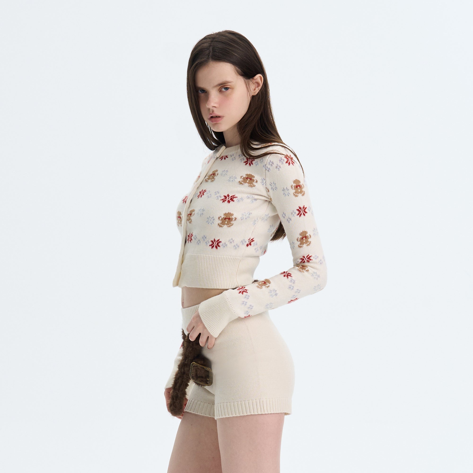 THE NEVERMORE Gingerbread Fair Isle Cropped Cardigan