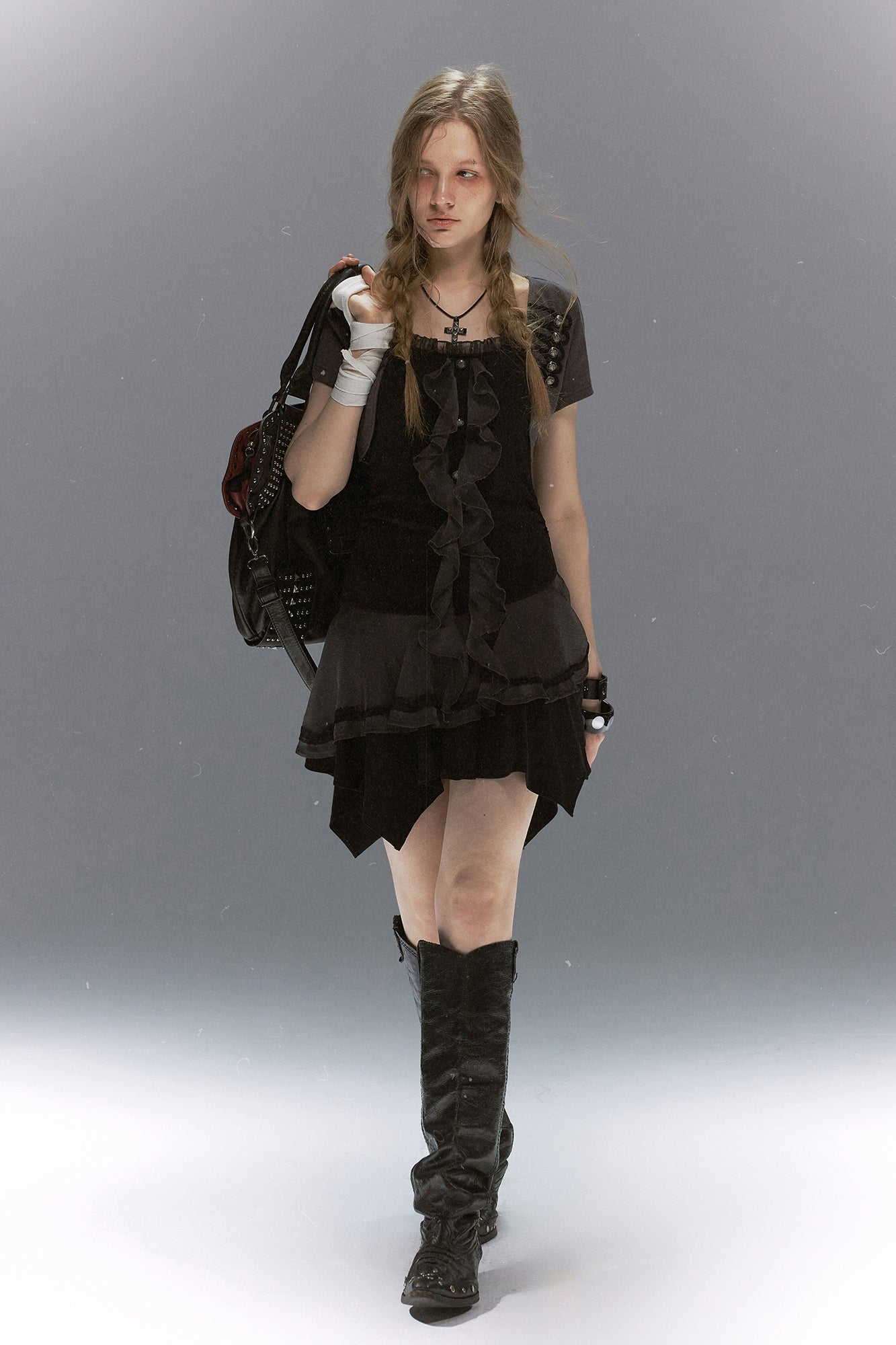 CESTNOUS Napoleon-Braid Layer Ruffle Mini Dress