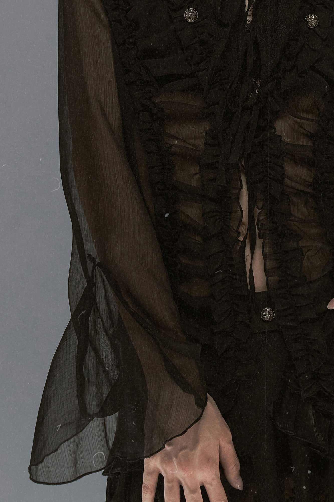 CESTNOUS Ruffle Lace-Panel Bell-Sleeve Shirt
