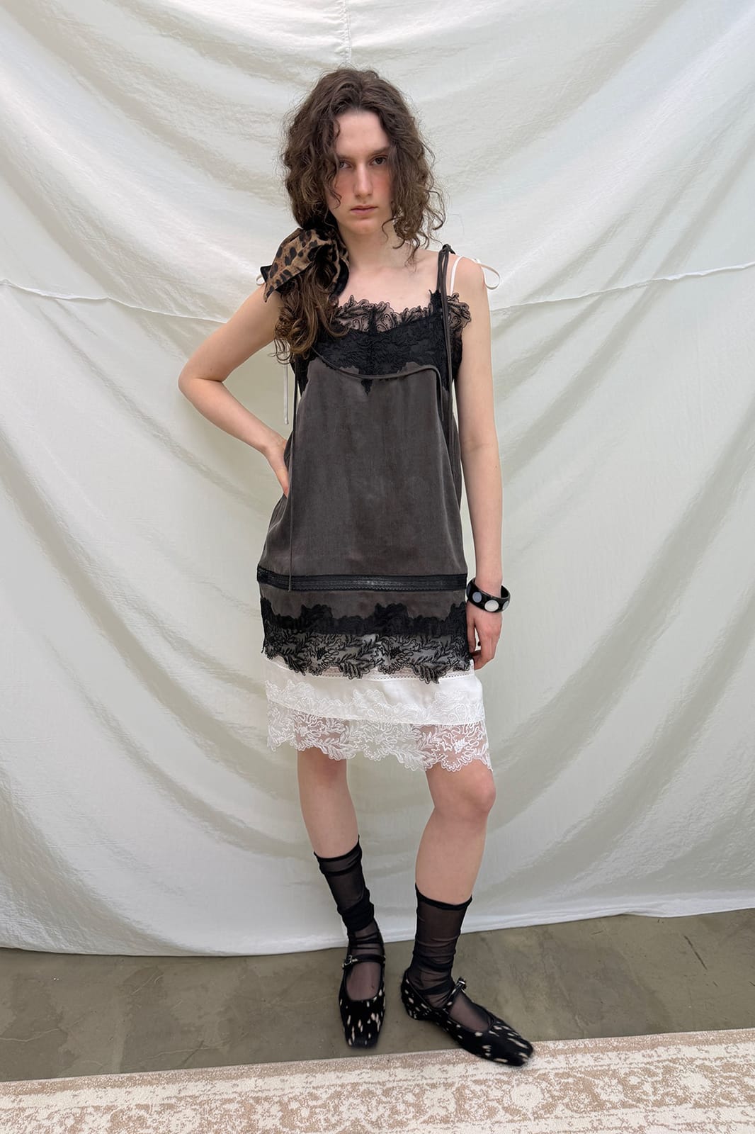 NEVERSEEZ Spliced Lace-Trim Tie-Strap Slip Dress