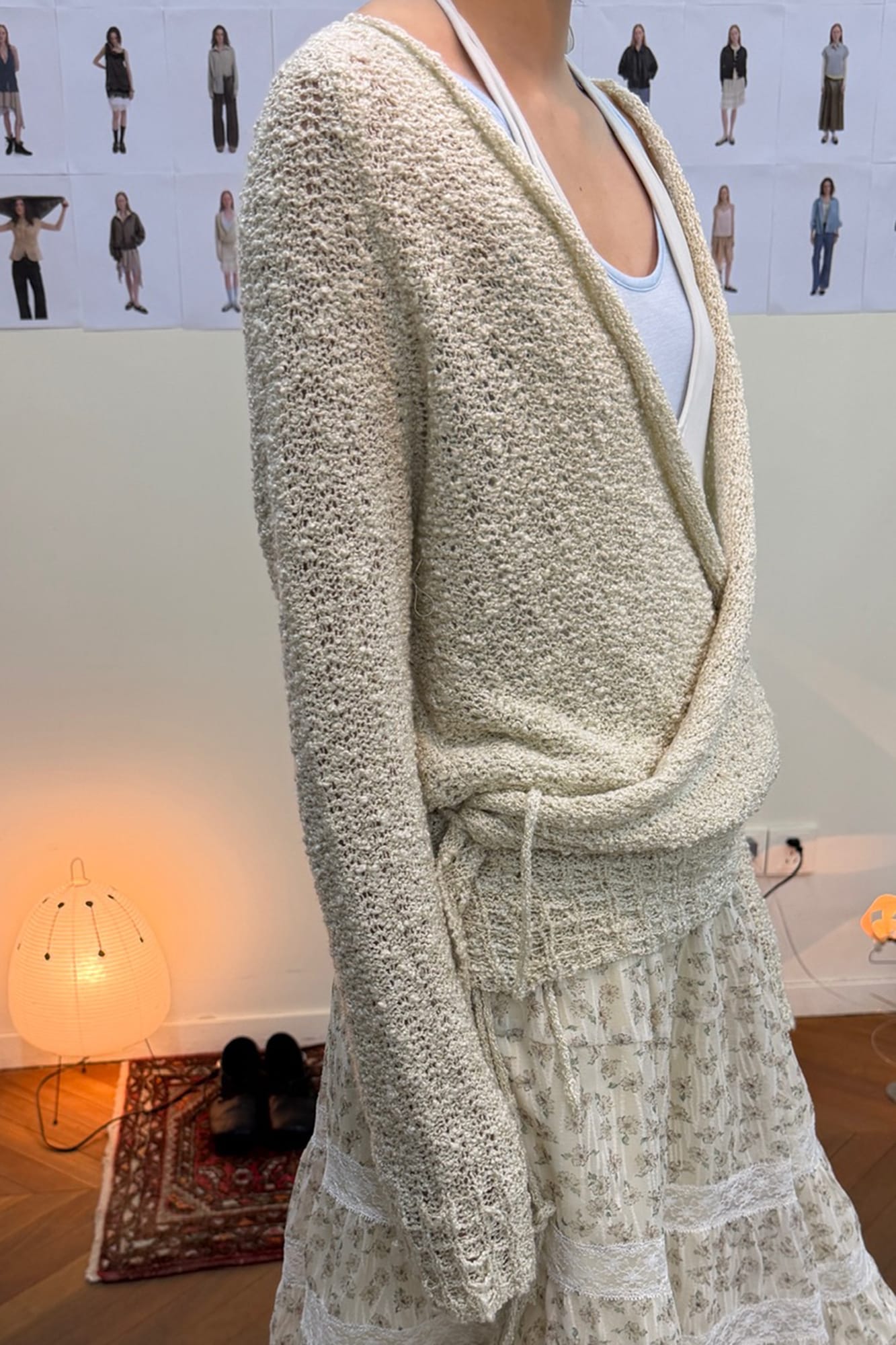NEVERSEEZ Open-Knit Draped Wrap Cardigan