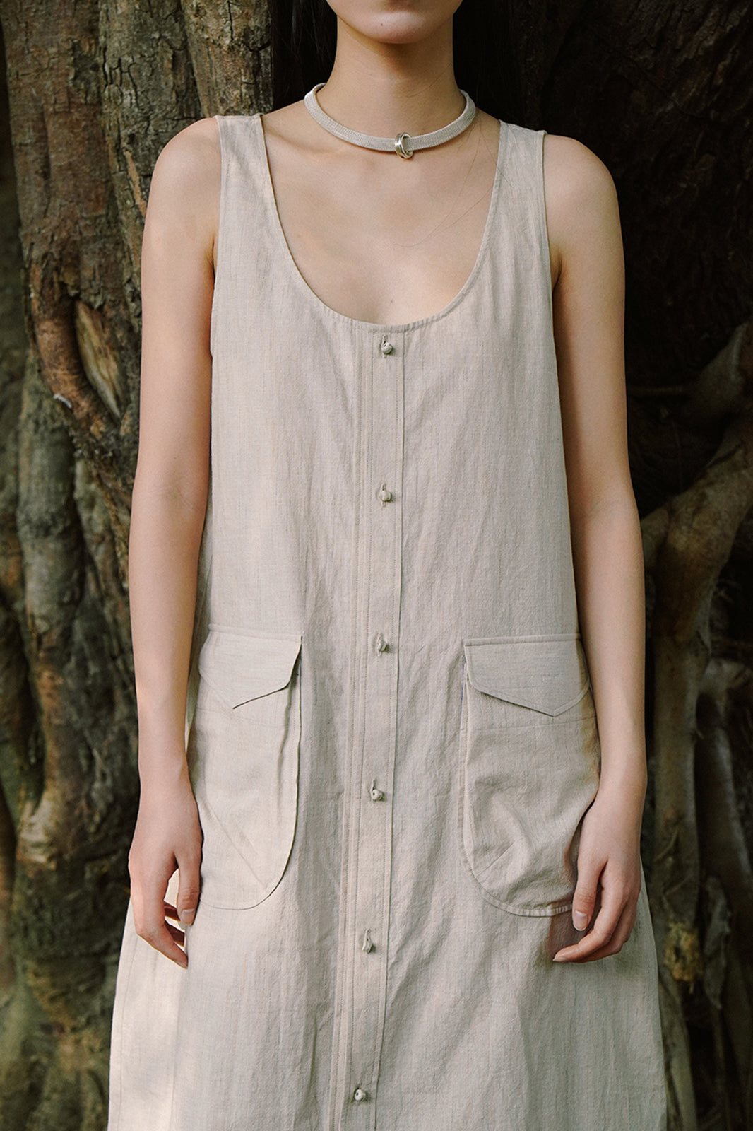 CAIRA Utility Pocket Button-Front Maxi Dress
