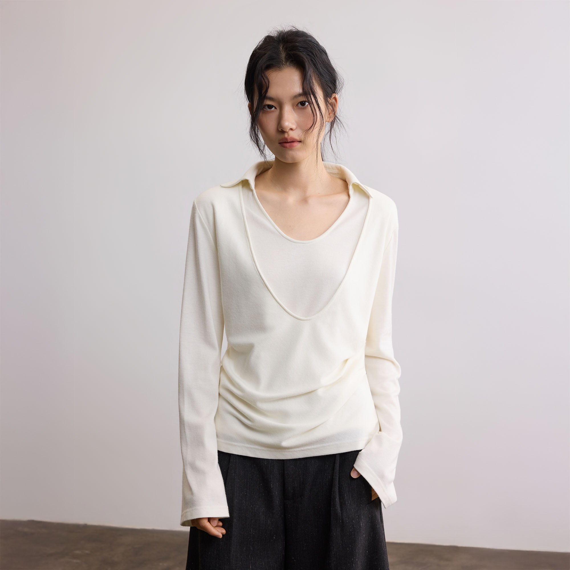 SAME FLOW Modern Double-Layered Long-Sleeve Tee