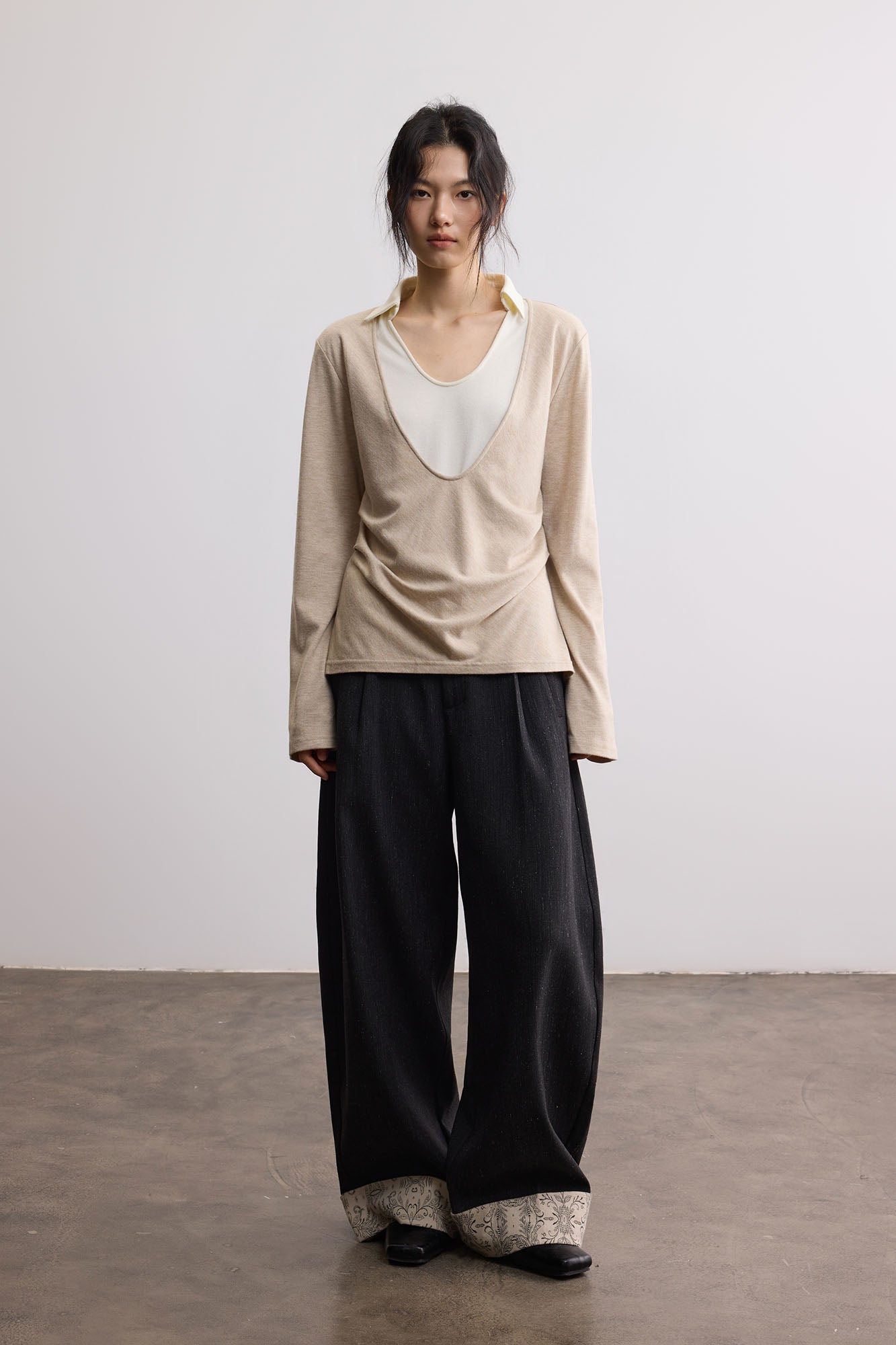 SAME FLOW Modern Double-Layered Long-Sleeve Tee