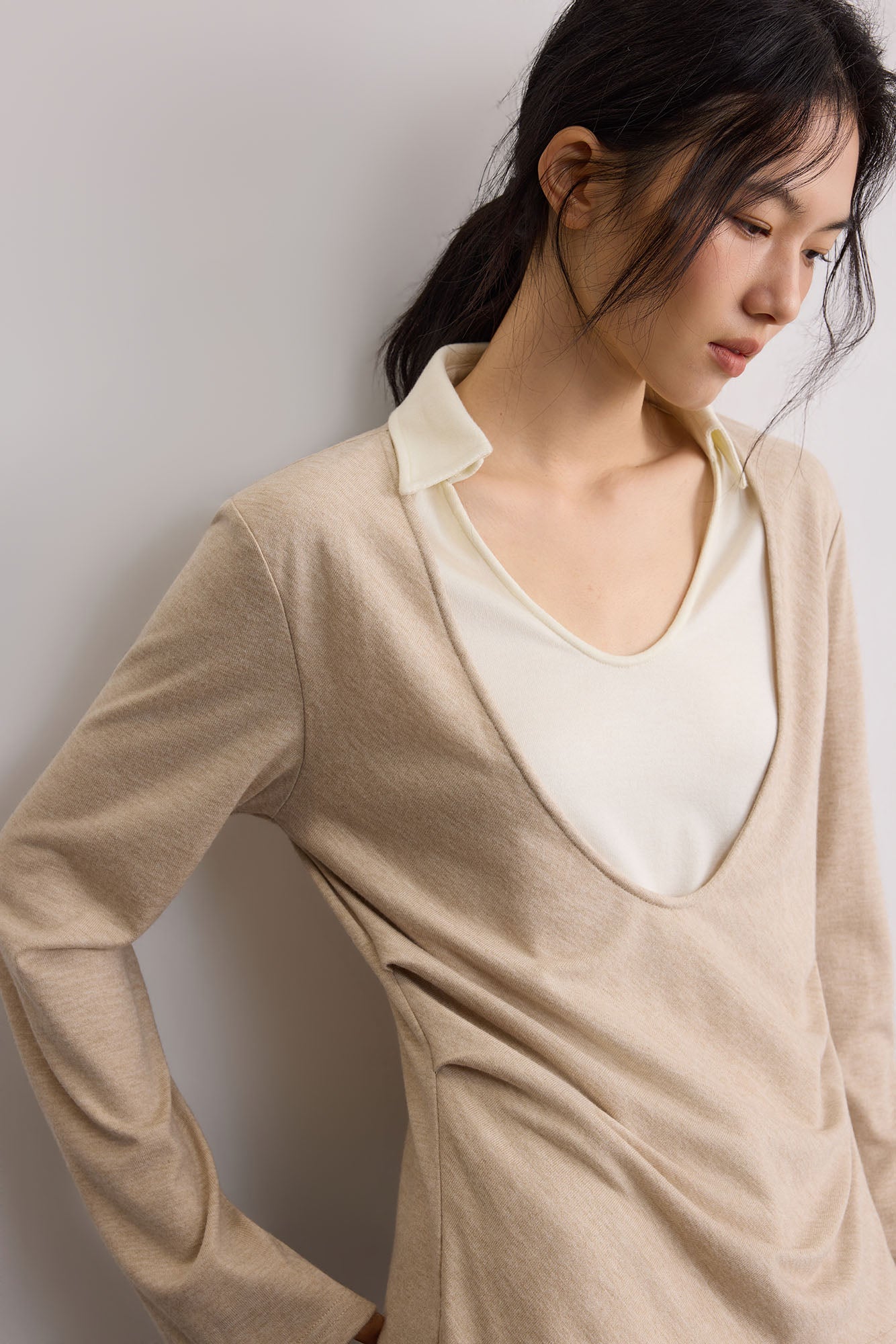 SAME FLOW Modern Double-Layered Long-Sleeve Tee