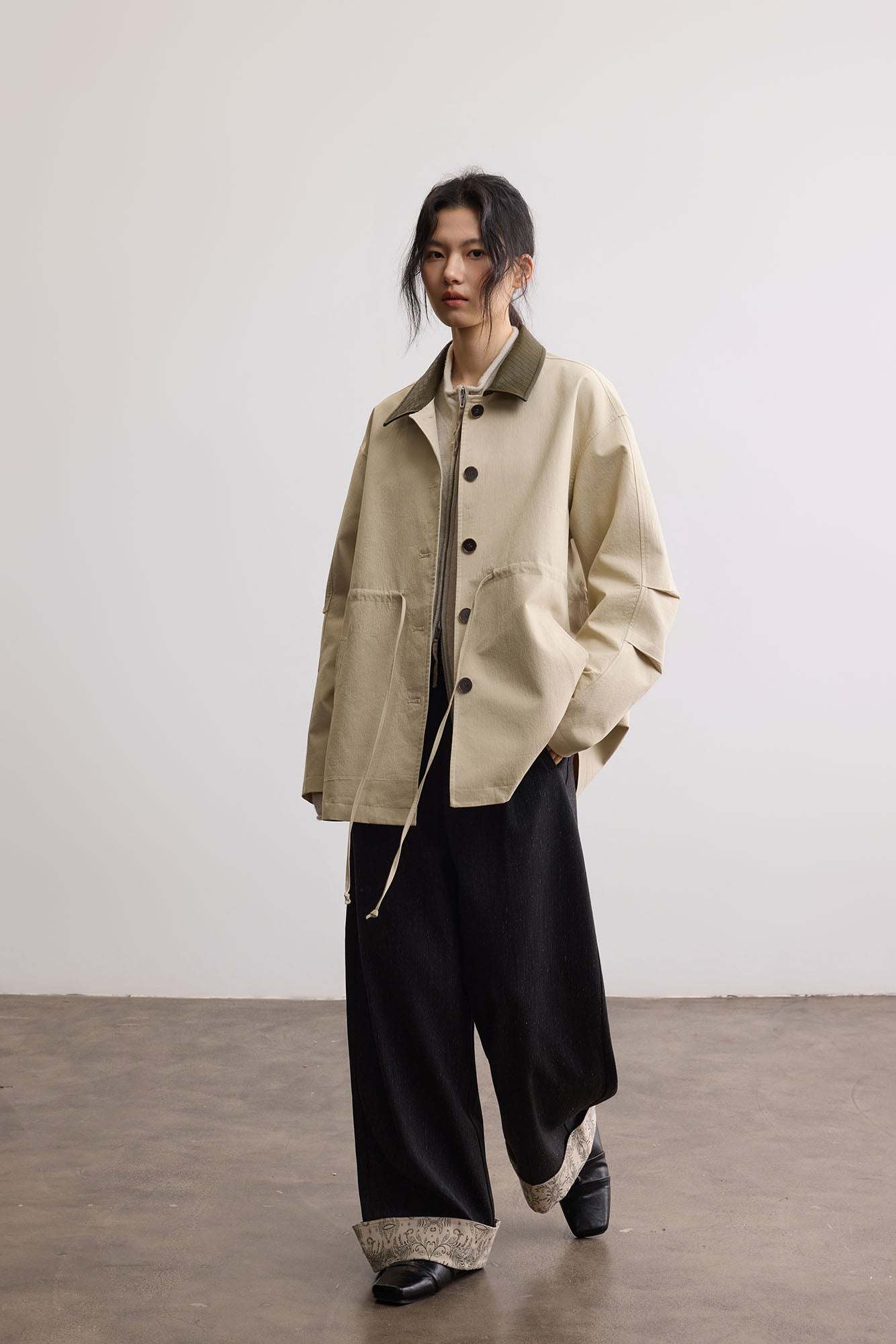 SAME FLOW Woven PU Collar Drawstring Jacket