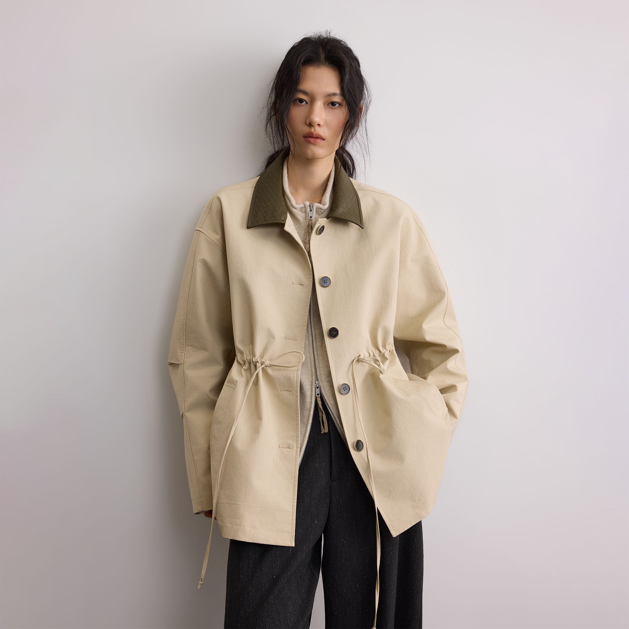 SAME FLOW Woven PU Collar Drawstring Jacket