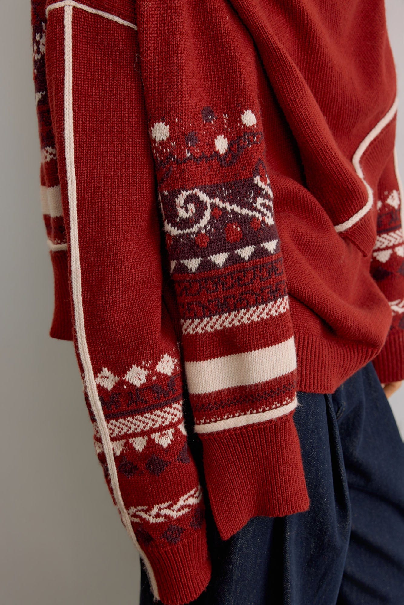 SAME FLOW Retro Jacquard Sleeve Sweater & Shawl Set