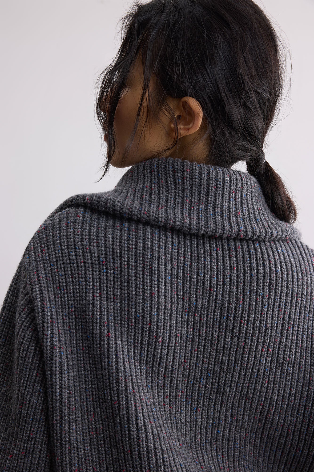 SAME FLOW Ribbed Oversized Polo Zip-Up Cardigan