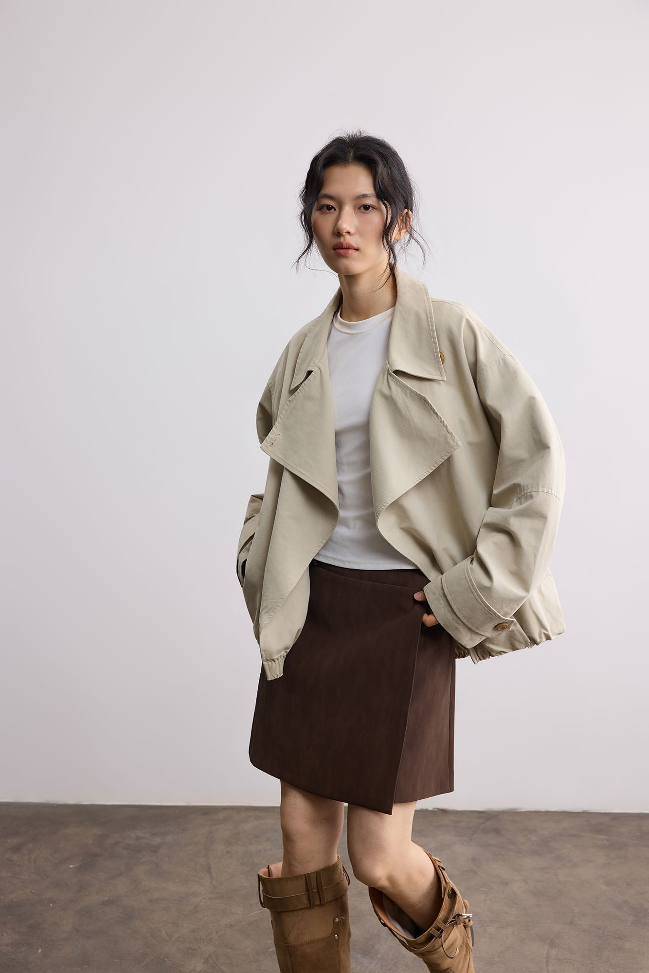 SAME FLOW Faux Suede Wrap-Panel Mini Skirt