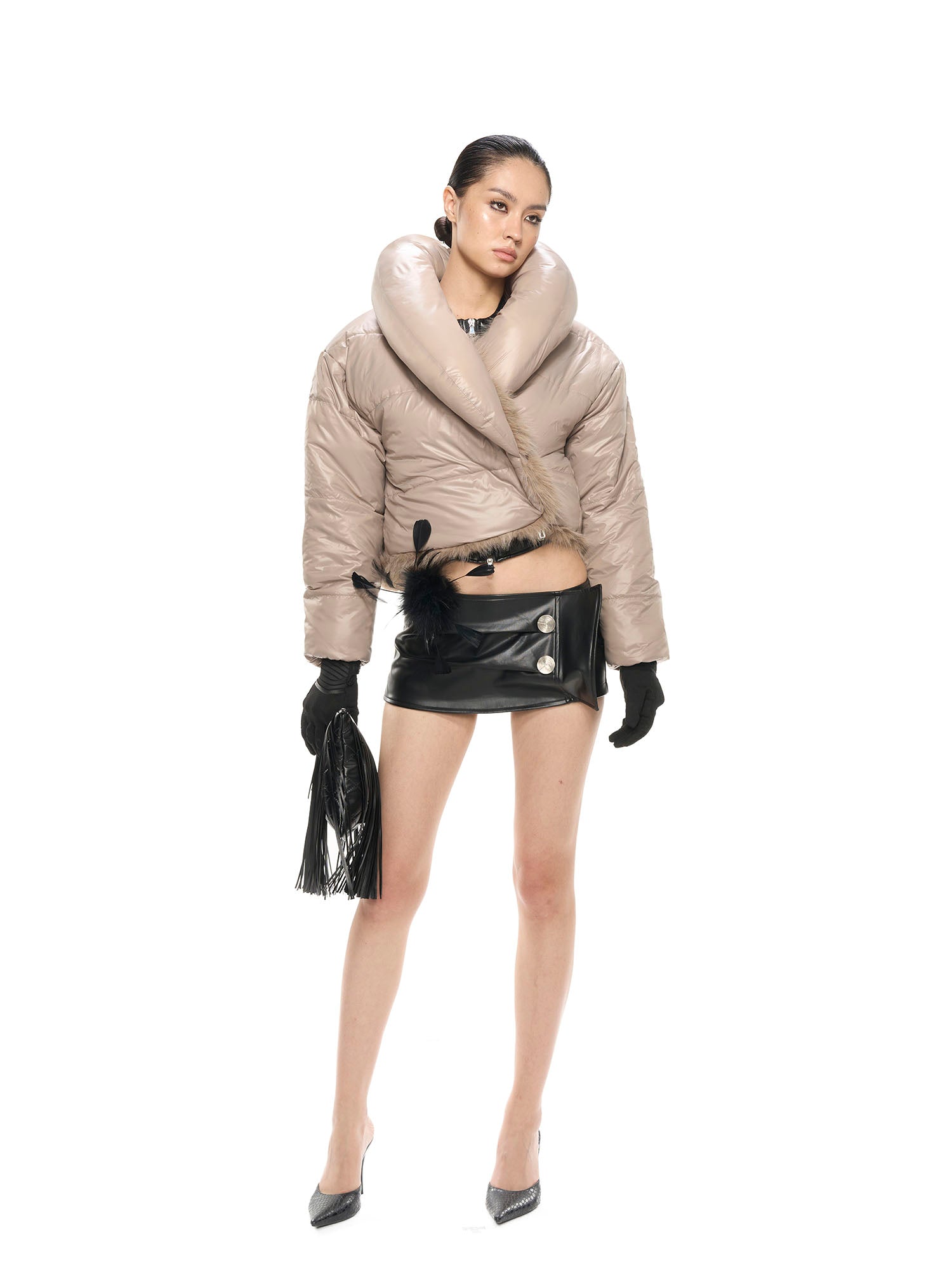 NEVER OFFEND L ANGEL Pleated Faux Leather Shorts