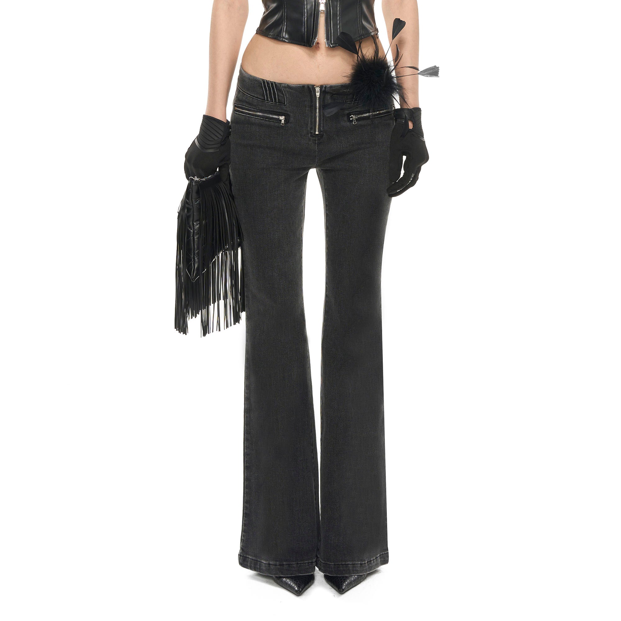 NEVER OFFEND L ANGEL Washed Low-Rise Flared Jeans