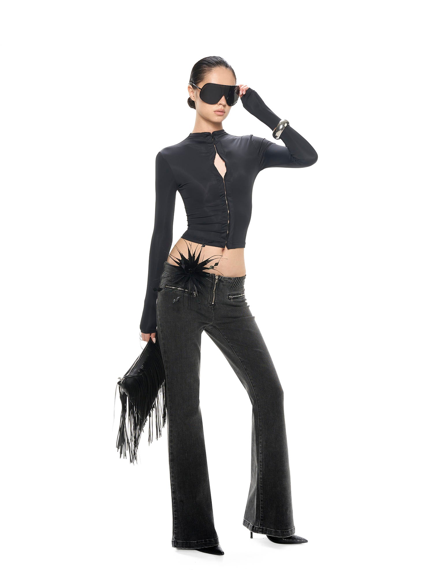 NEVER OFFEND L ANGEL Washed Low-Rise Flared Jeans