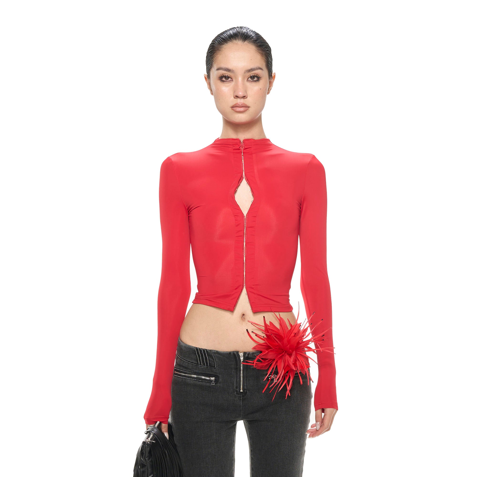 NEVER OFFEND L ANGEL Hook & Eye Cropped Long Sleeve Tee