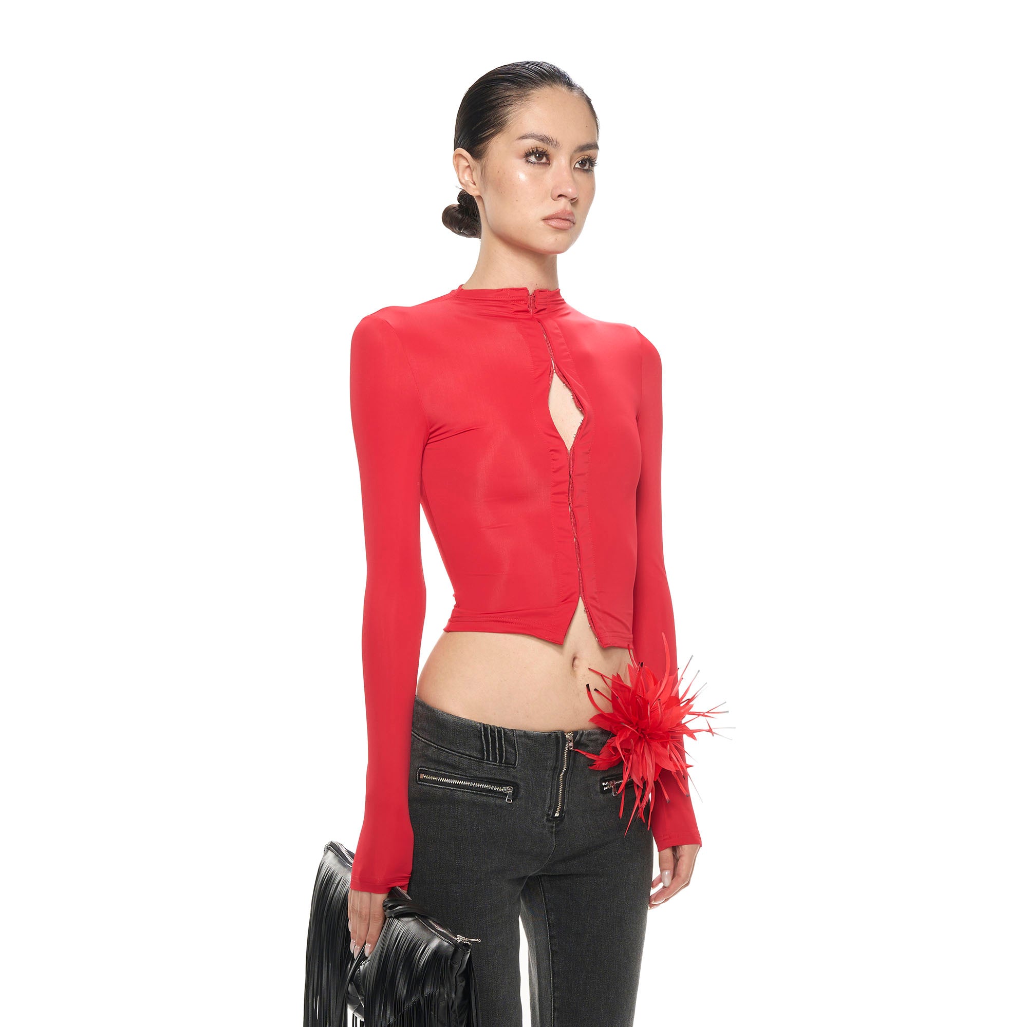 NEVER OFFEND L ANGEL Hook & Eye Cropped Long Sleeve Tee