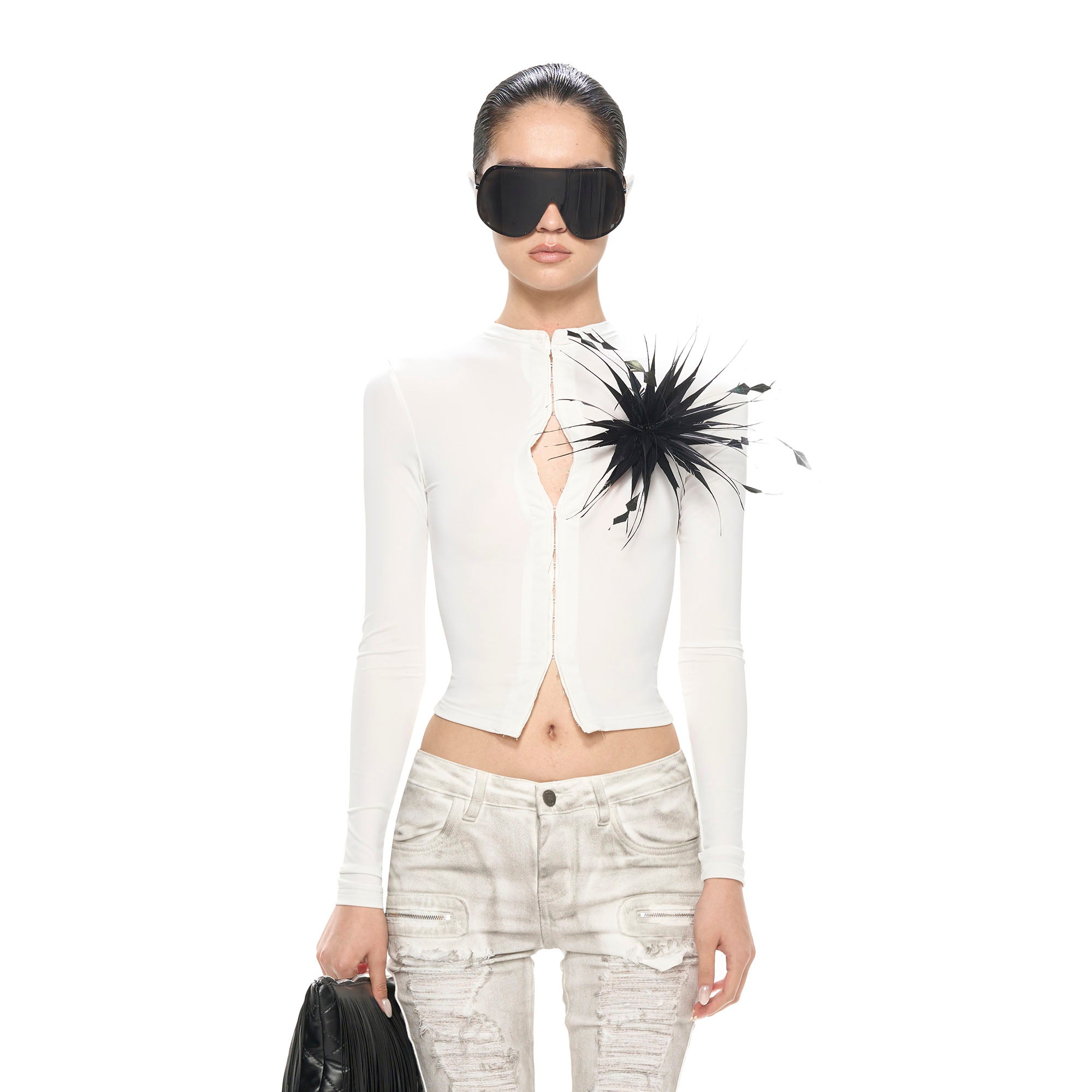 NEVER OFFEND L ANGEL Hook & Eye Cropped Long Sleeve Tee