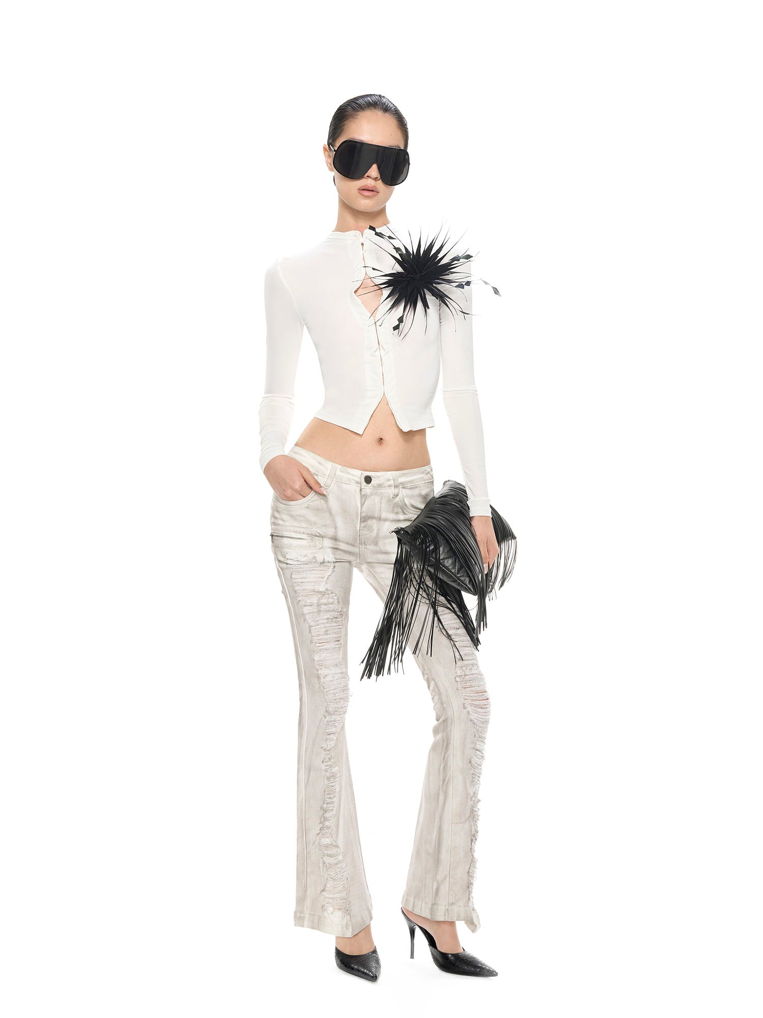 NEVER OFFEND L ANGEL Hook & Eye Cropped Long Sleeve Tee