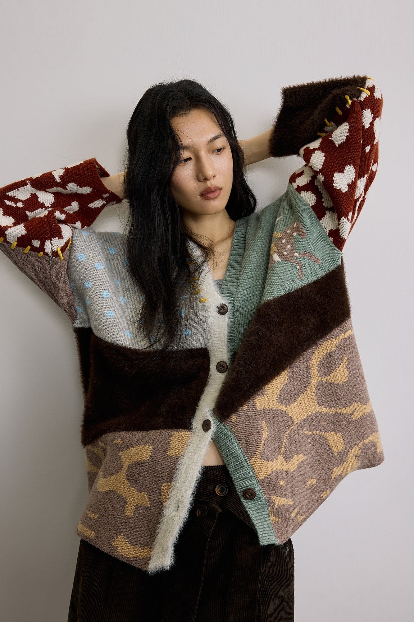 SAME FLOW Retro Spliced Wool-Blend Jacquard Cardigan