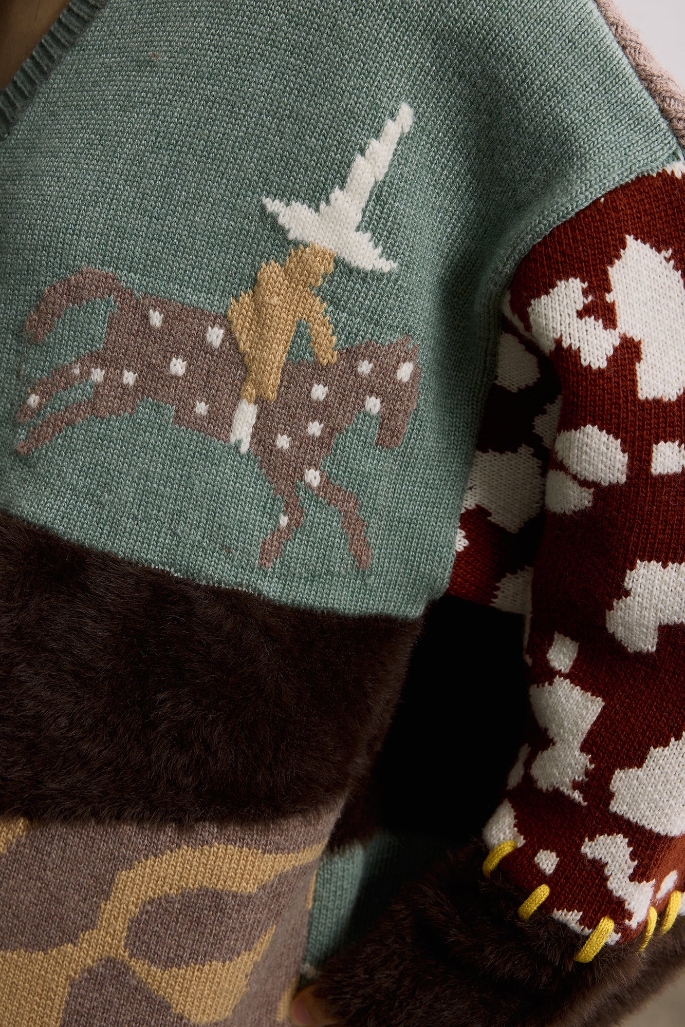 SAME FLOW Retro Spliced Wool-Blend Jacquard Cardigan