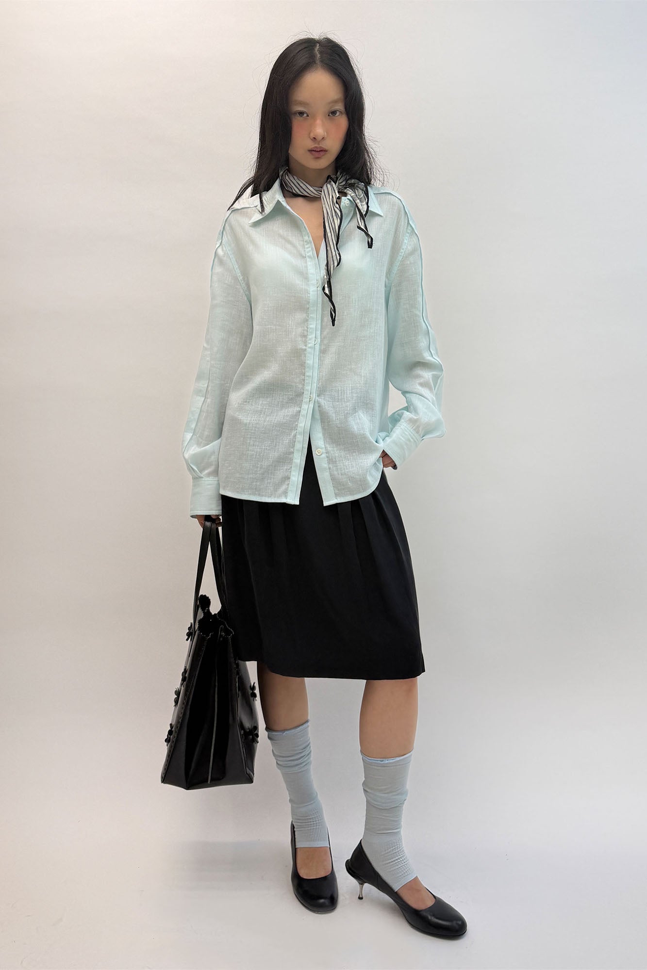 NEVERSEEZ Pleated Bubble Hem Midi Skirt