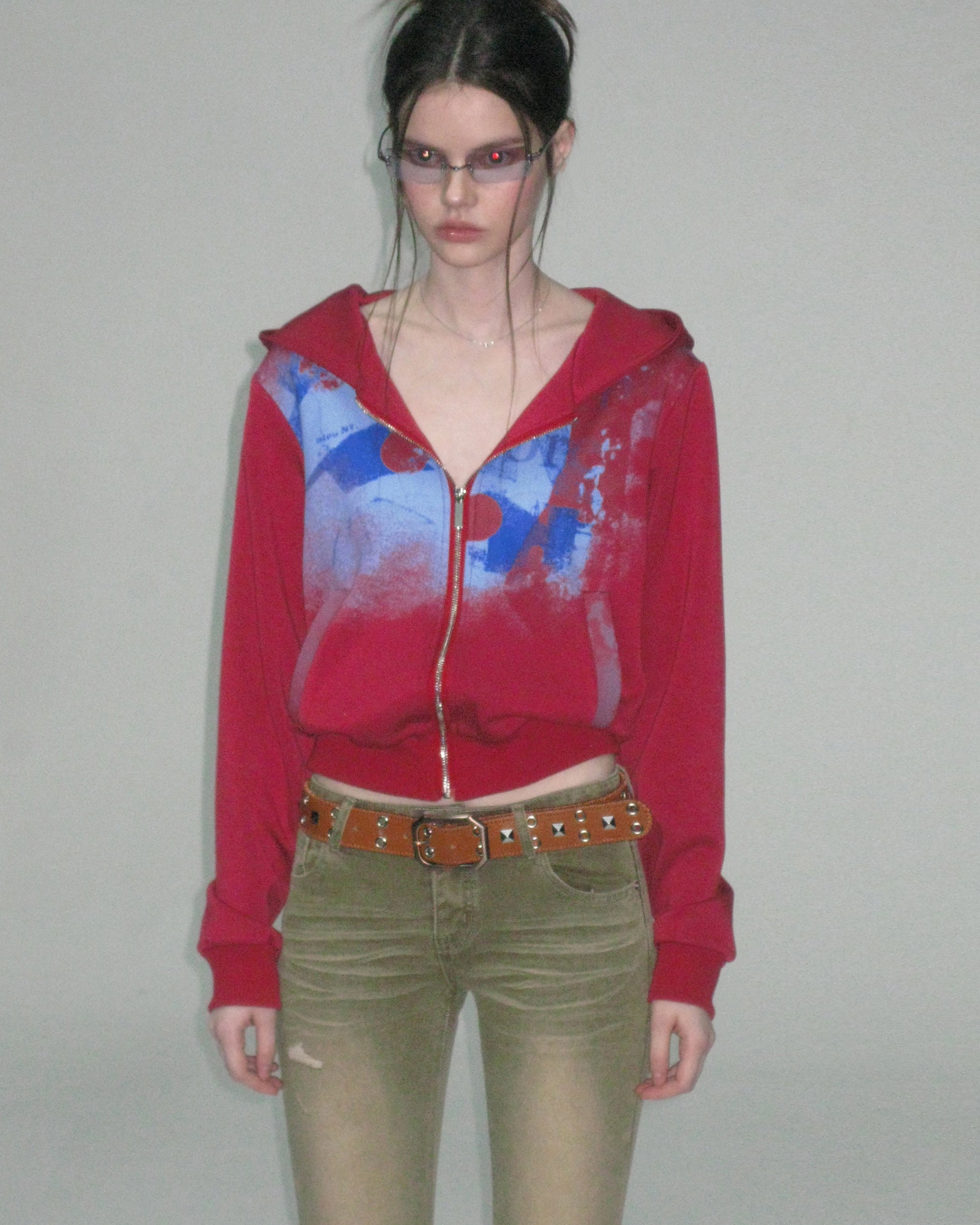 THE NEVERMORE Graffiti Ribbed Hem Cropped Hoodie