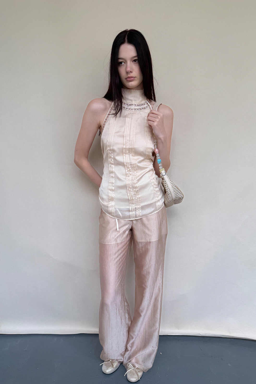 DOTYEARS Side-Tie Sheer Wide-Leg Pants