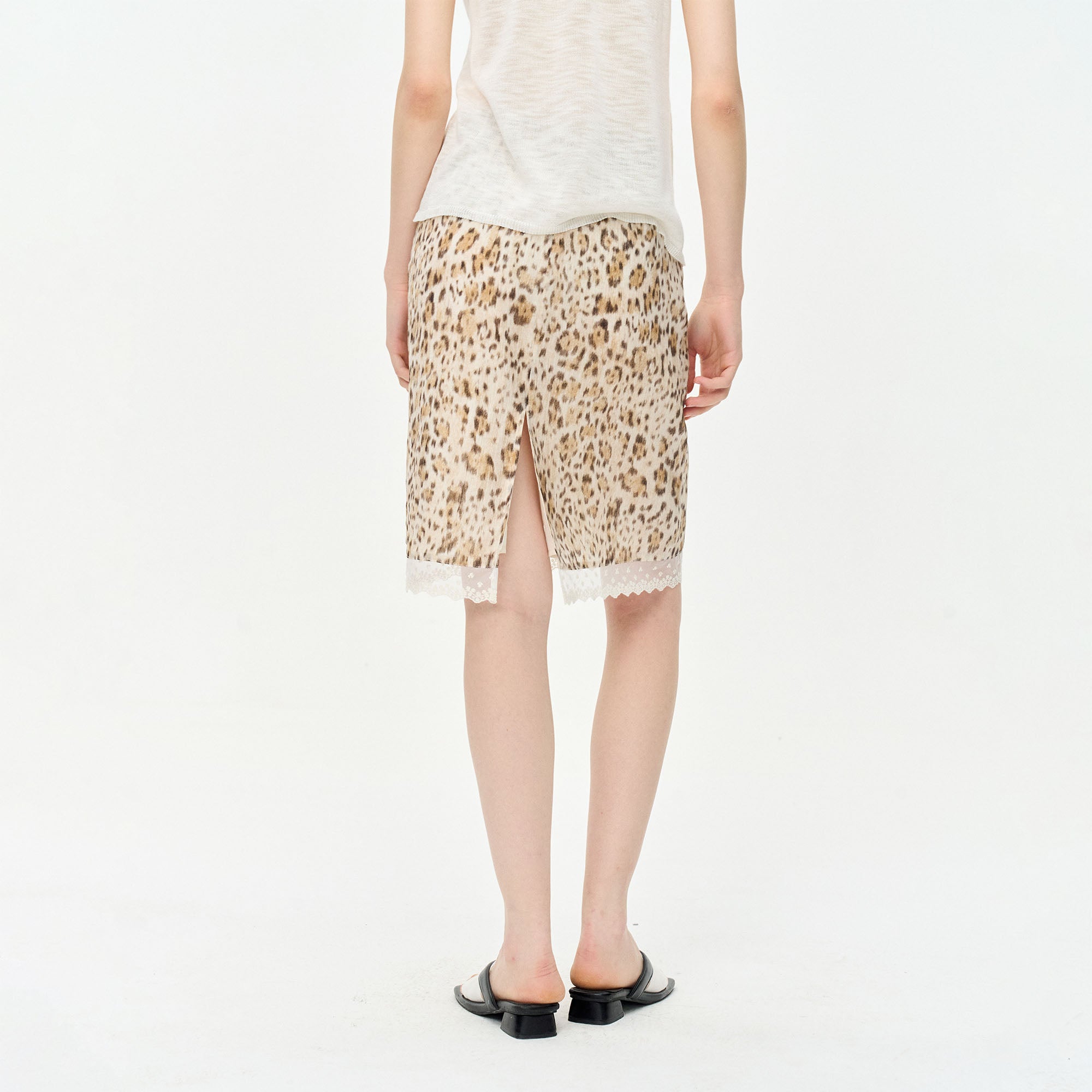 LEONSENSE Leopard Lace-Trim Mini Skirt