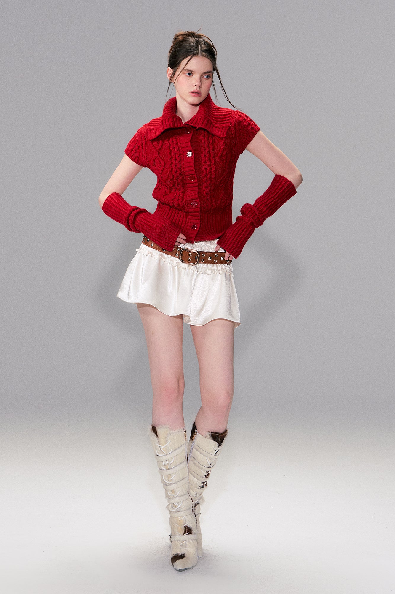 THE NEVERMORE Satin Shirred Waist Skort