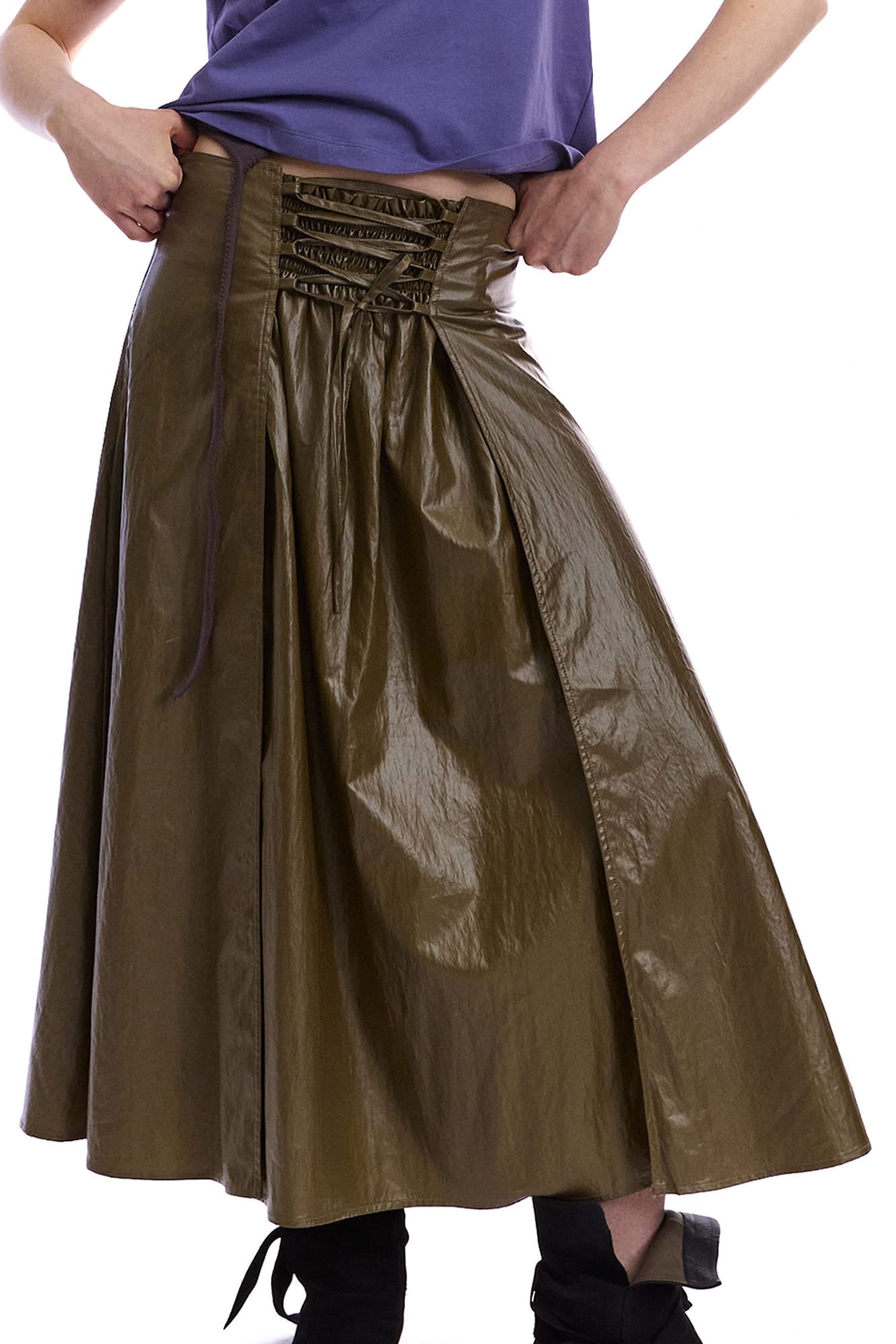 NEVERSEEZ Faux-Leather Lace-Up Wrap Maxi Skirt