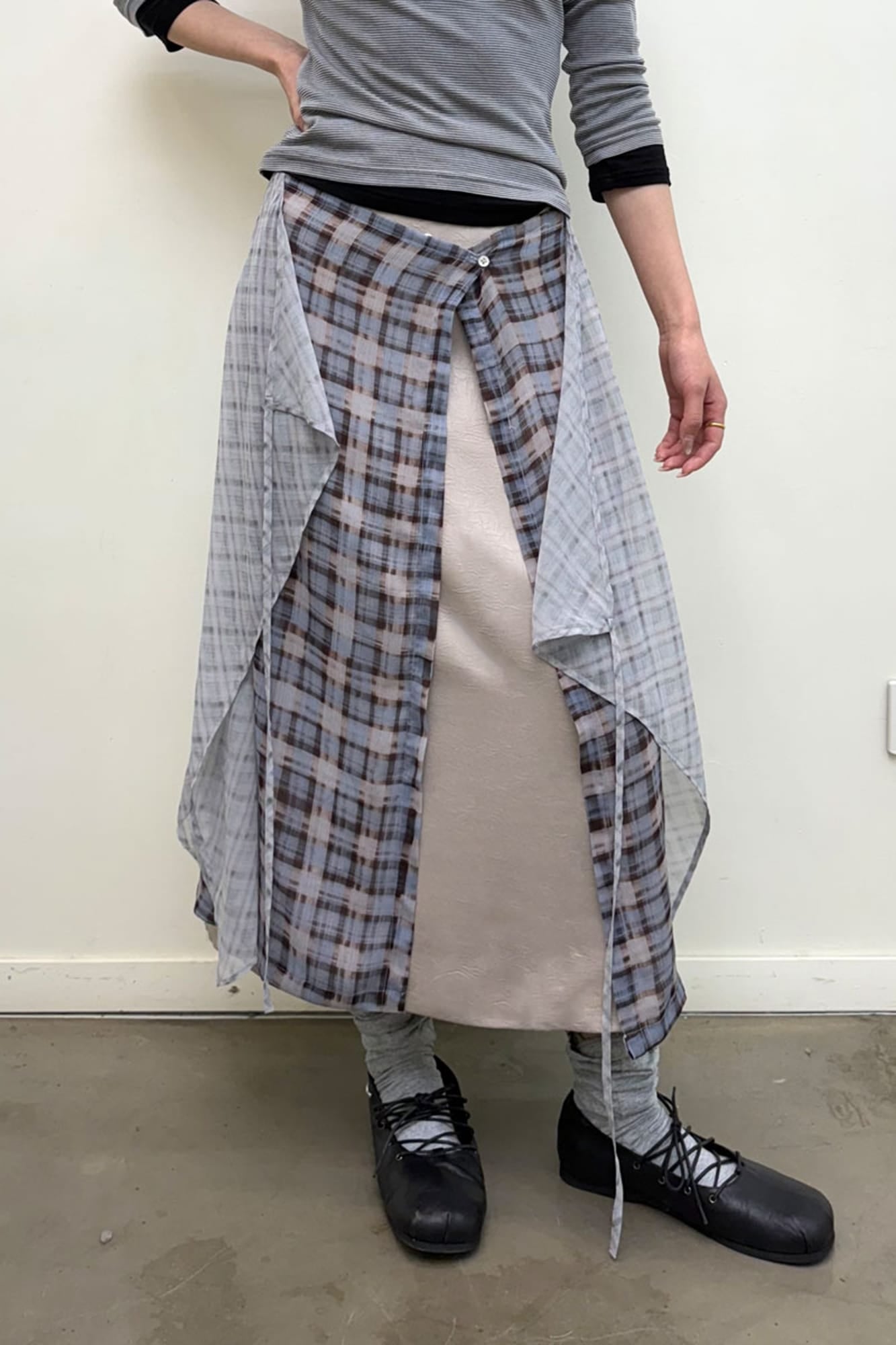 NEVERSEEZ Layered Plaid Tied Wrap Skirt